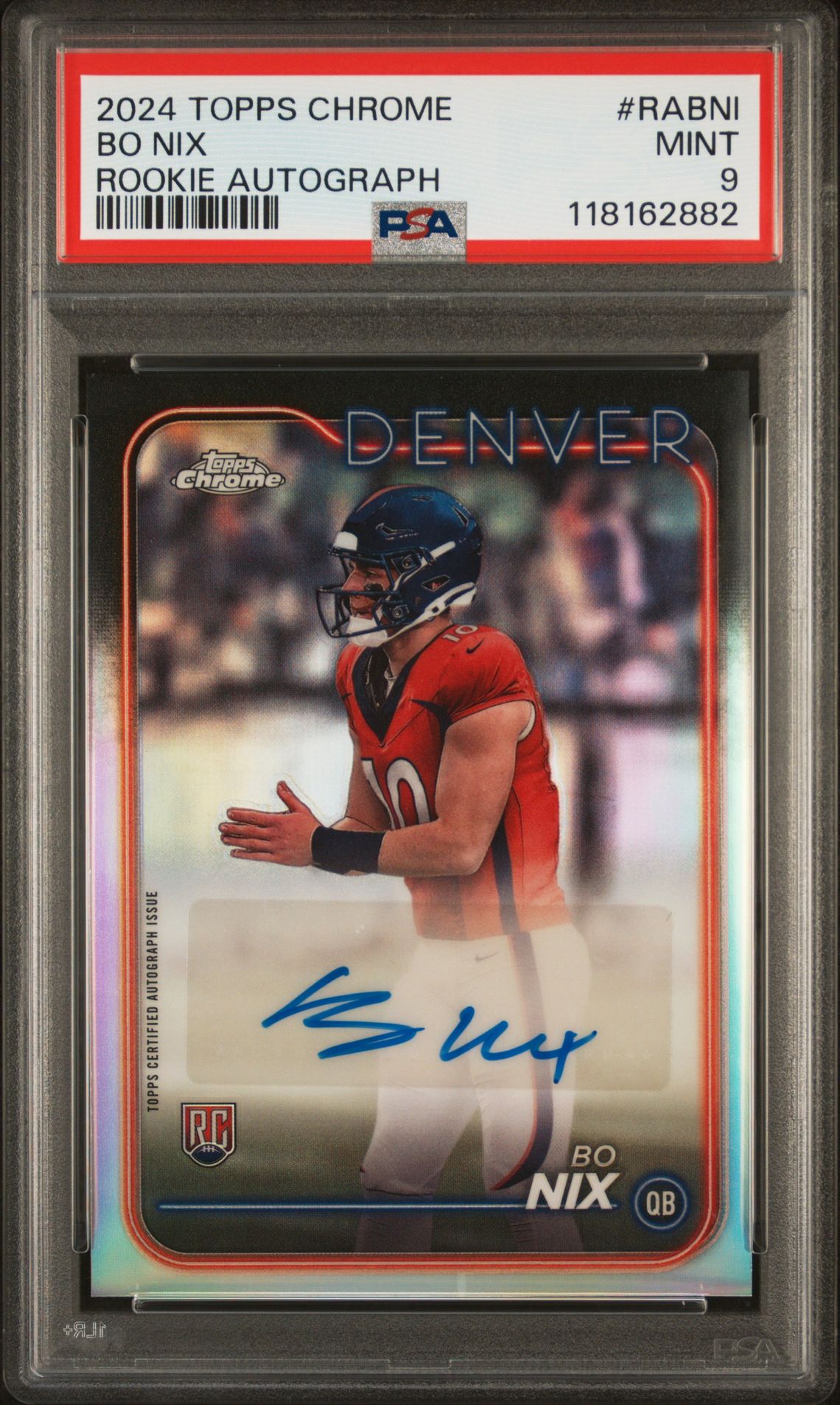 2024 Topps Chrome Rookie Autographs Variations Bo Nix #Rabni Mint 9 front