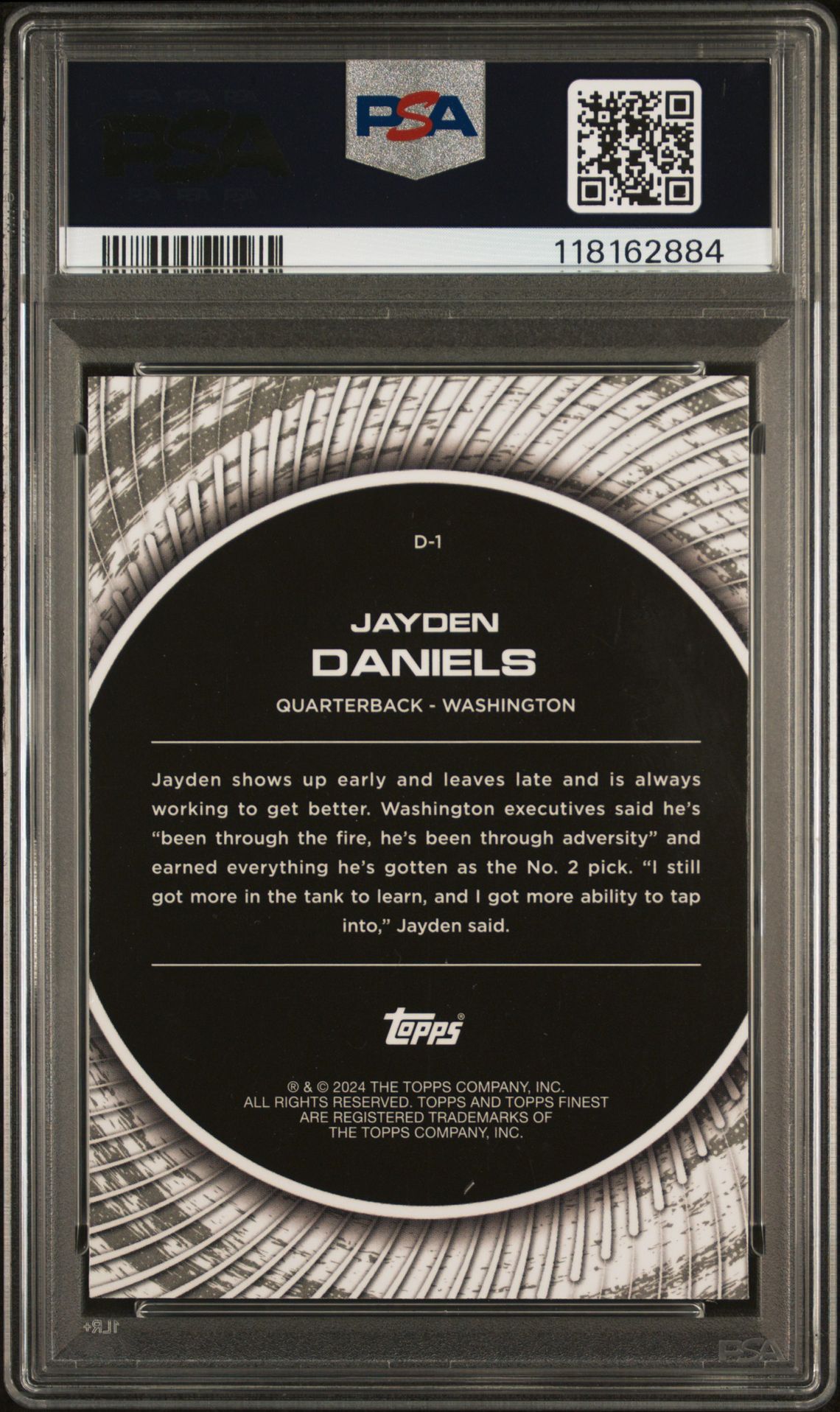 2024 Topps Finest Debut Jayden Daniels #D1 (Debut-Sky Blue Refractor) Mint 9 back