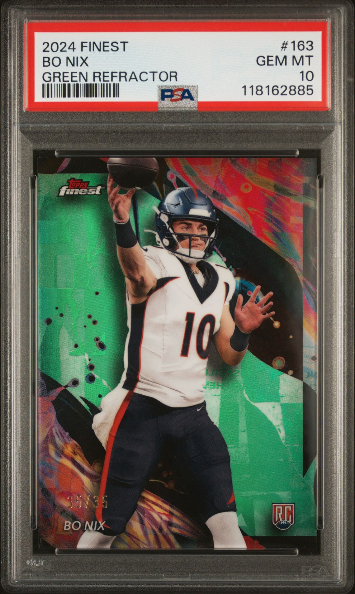 2024 Topps Finest Bo Nix #163 (Green Refractor) Gem Mt 10 front
