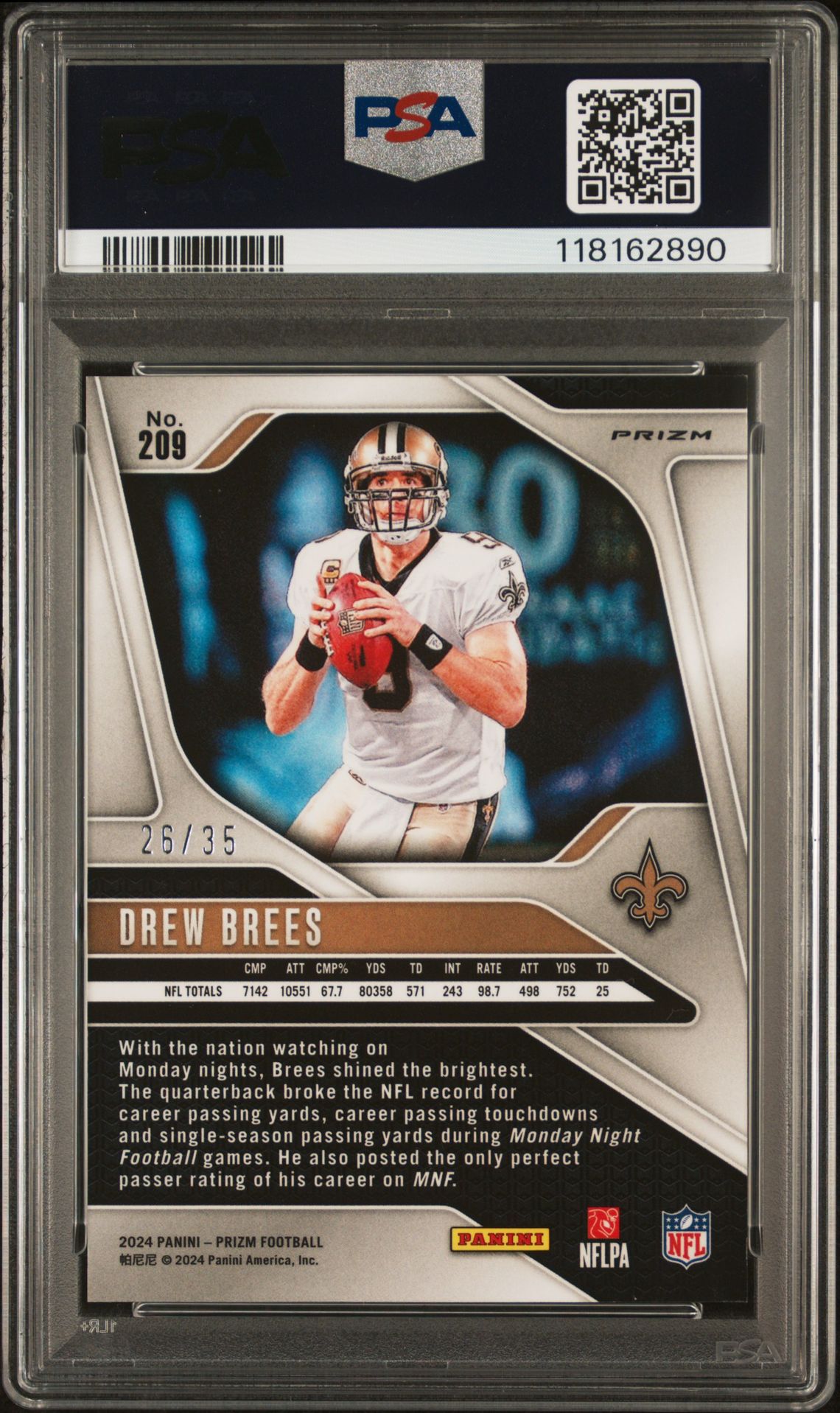 2024 Panini Prizm Drew Brees #209 (Red Shimmer) Mint 9 back