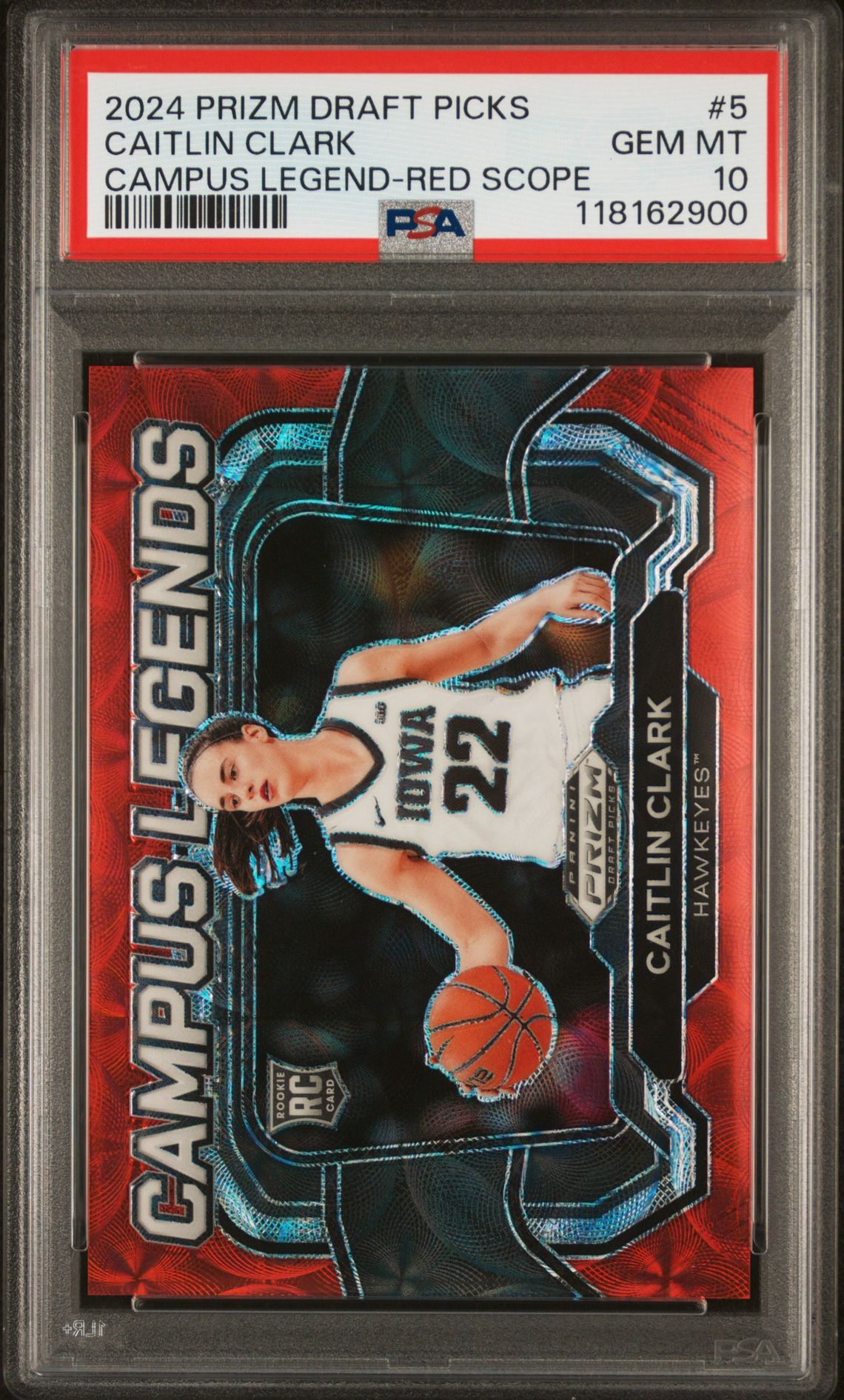 2024 Panini Prizm Draft Picks Campus Legends Caitlin Clark #5 (Campus Legend-Red Scope) Gem Mt 10 front