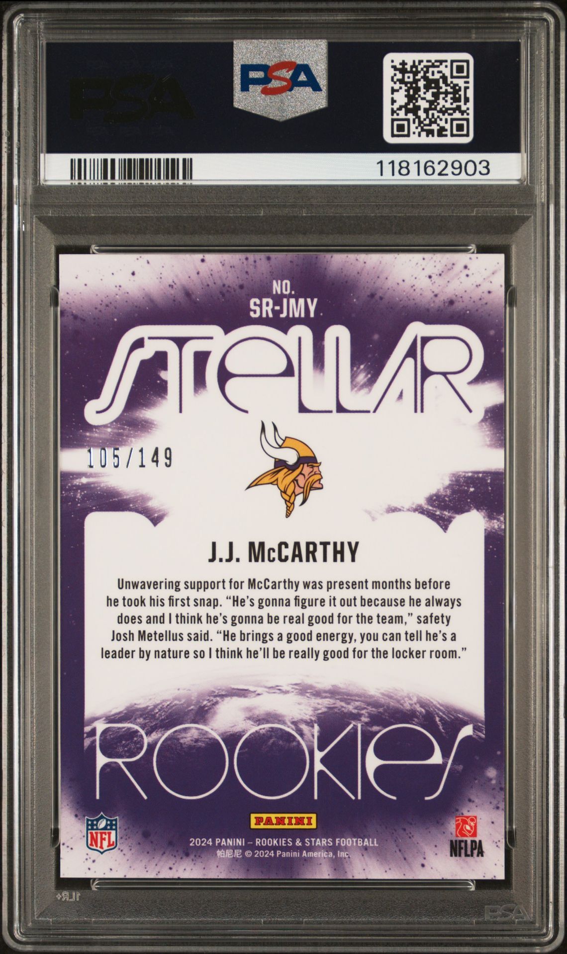 2024 Panini Rookies & Stars Stellar Rookies Jj Mccarthy #Srjmy (Stellar Rookies-White) Mint 9 back