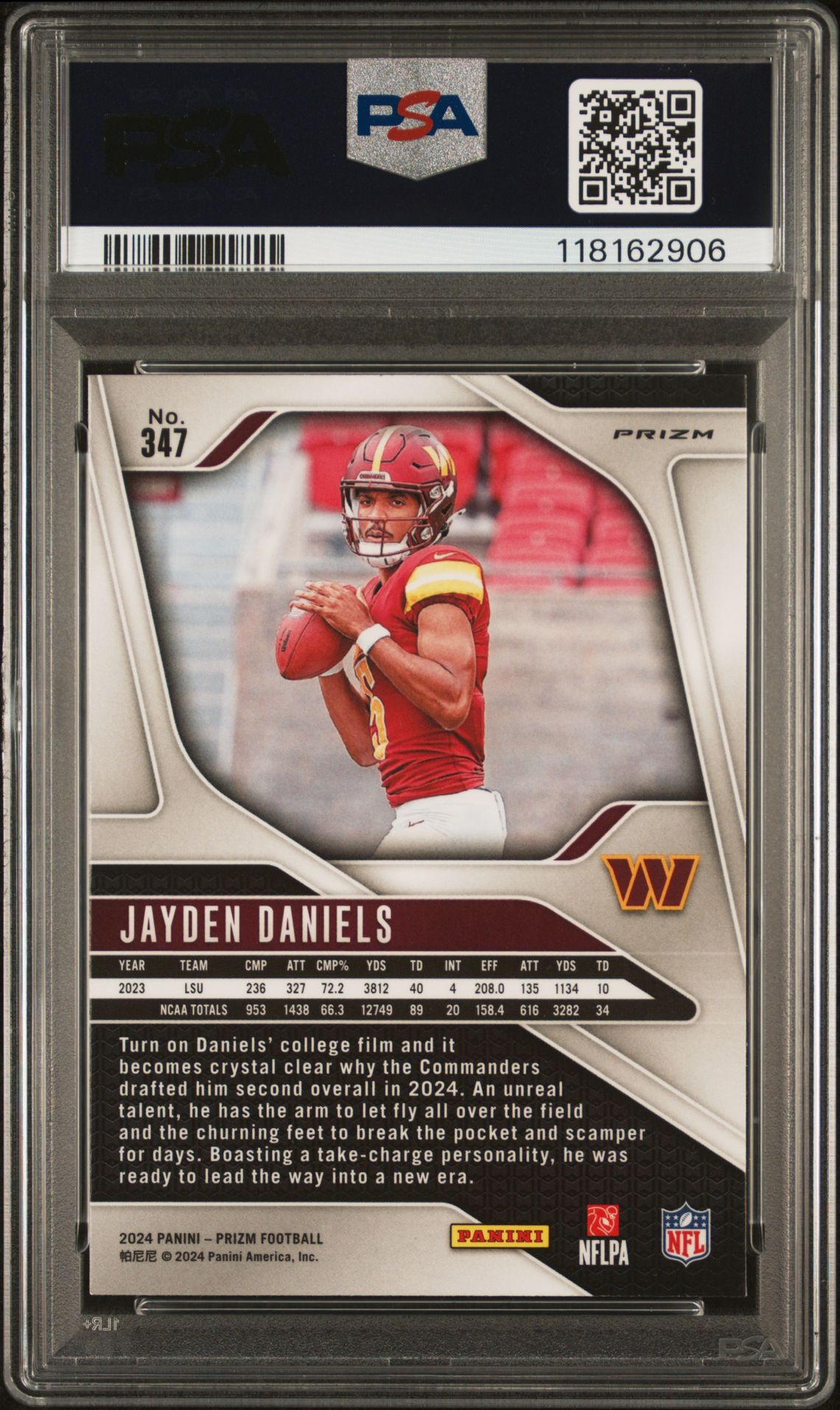 2024 Panini Prizm Jayden Daniels #347 (Silver Prizm) Mint 9 back