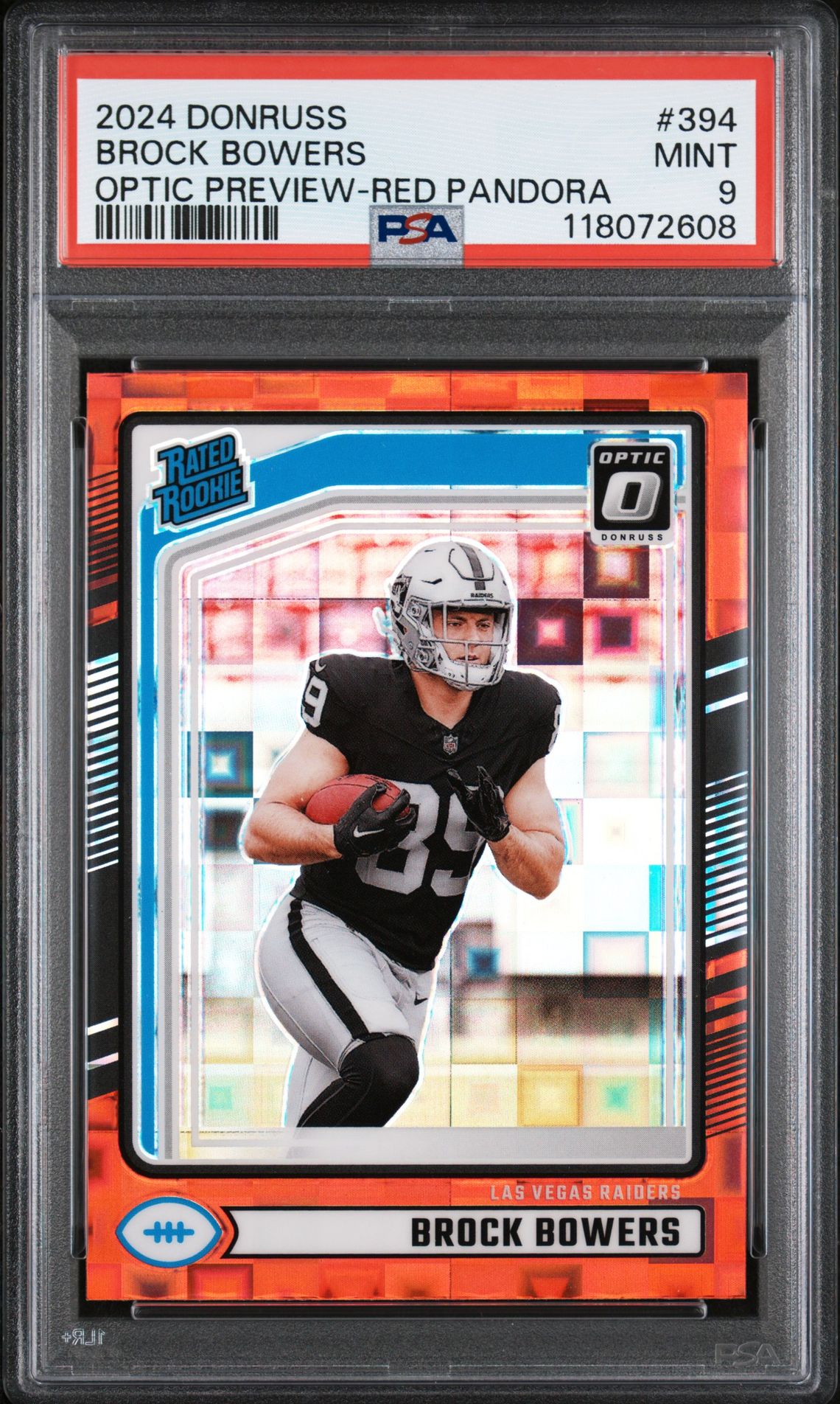 2024 Panini Donruss Brock Bowers #394 (Optic Preview-Red Pandora) Mint 9 front