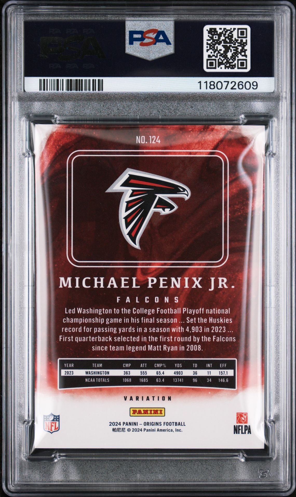 2024 Panini Origins Michael Penix Jr. #124 (Variation) Gem Mt 10 back