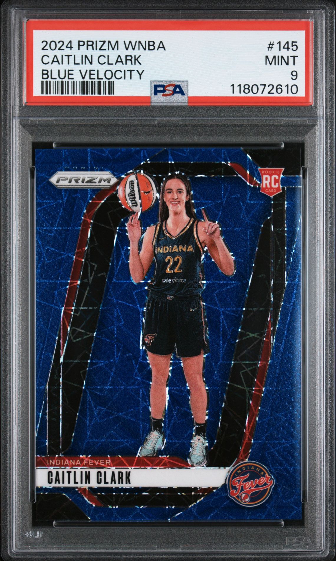 2024 Panini Prizm Wnba Caitlin Clark #145 (Blue Velocity) Mint 9 front