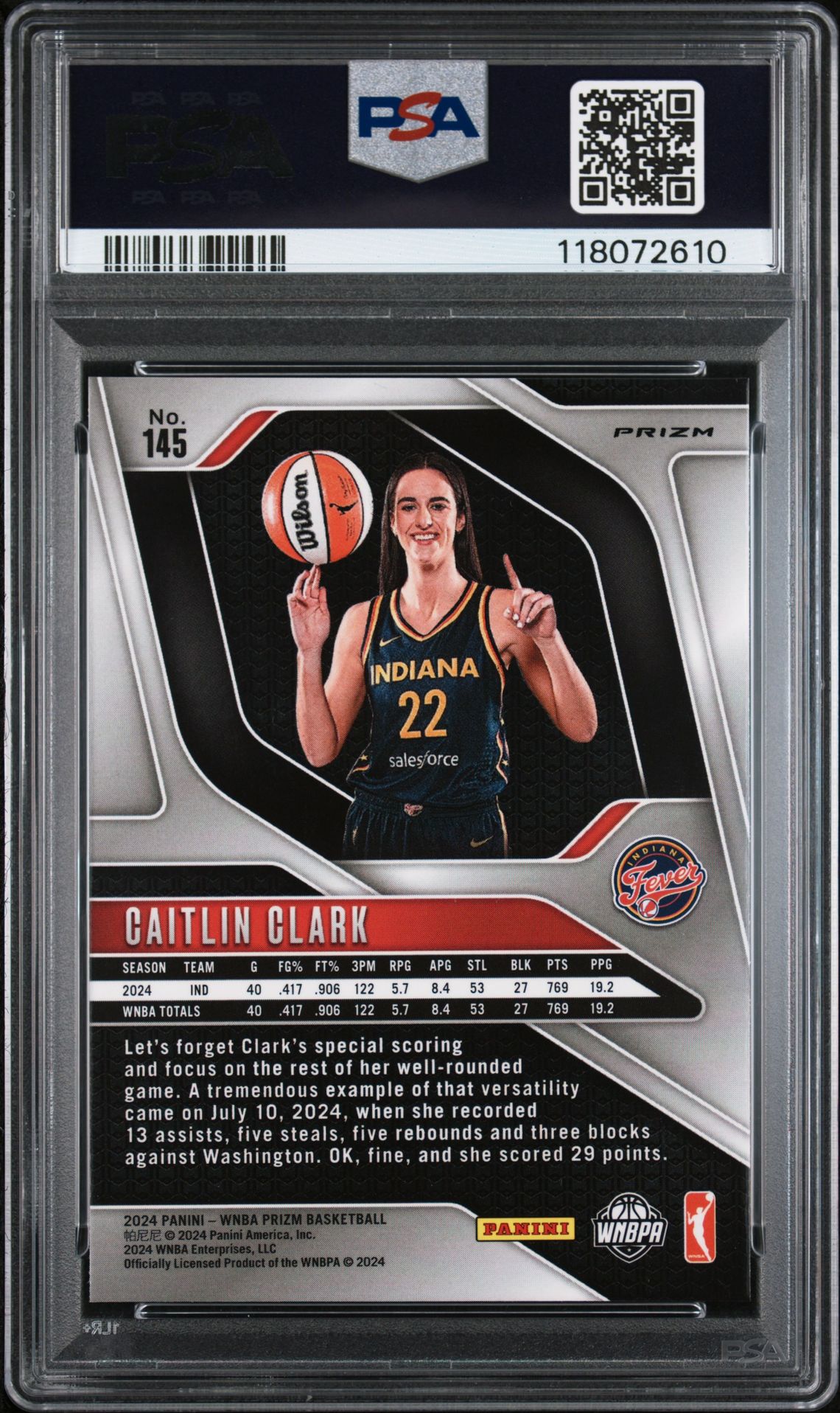 2024 Panini Prizm Wnba Caitlin Clark #145 (Blue Velocity) Mint 9 back
