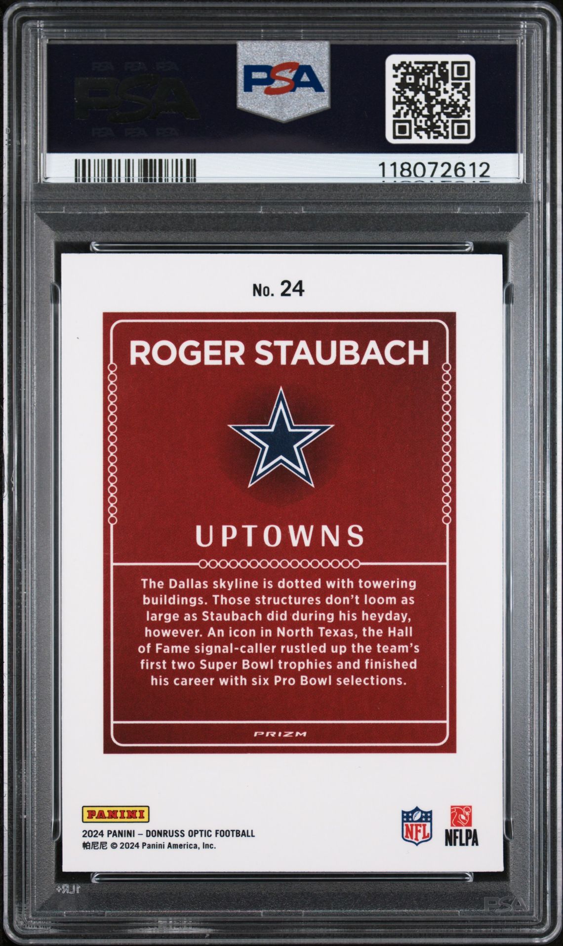 2024 Panini Donruss Optic Uptowns Roger Staubach #24 Gem Mt 10 back
