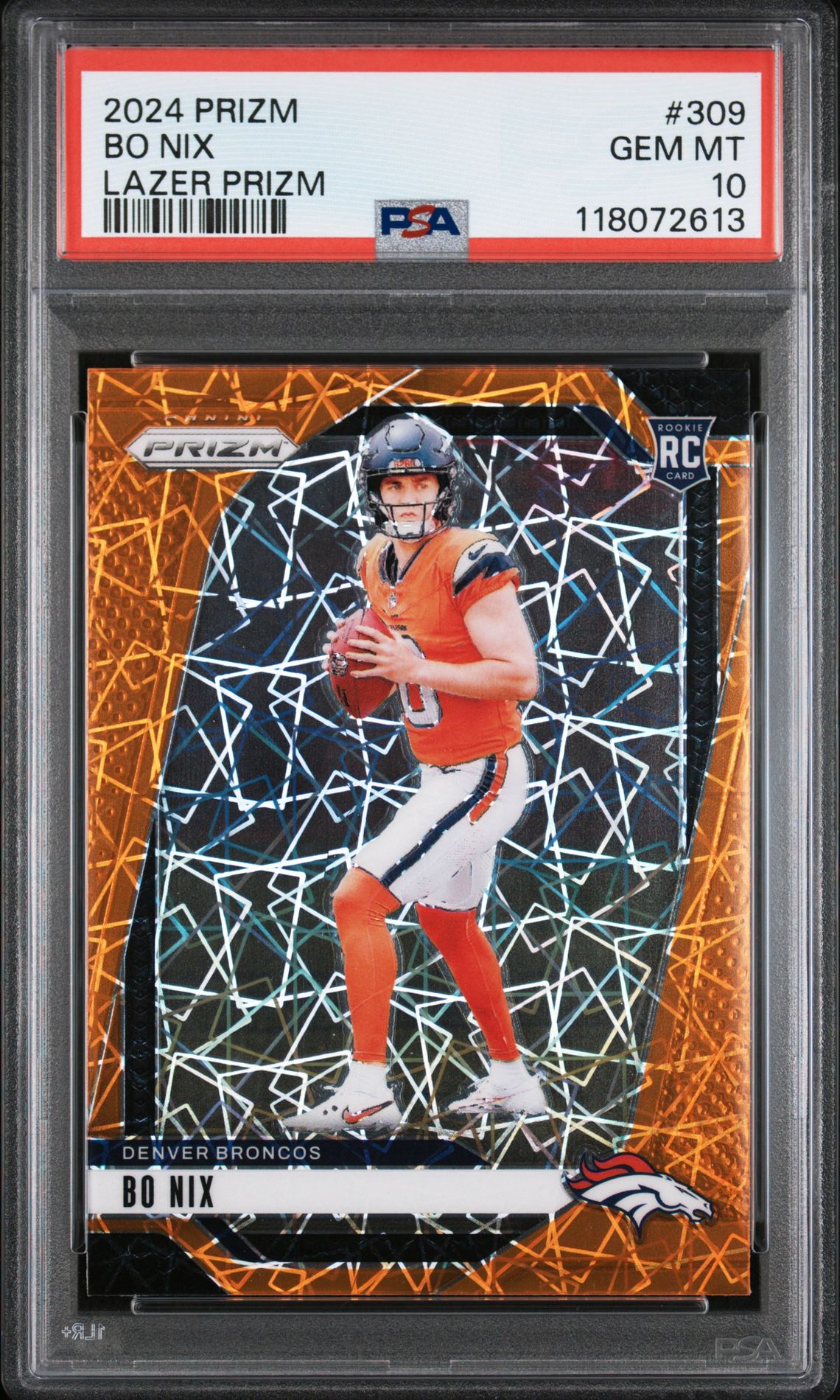 2024 Panini Prizm Bo Nix #309 (Lazer Prizm) Gem Mt 10 front