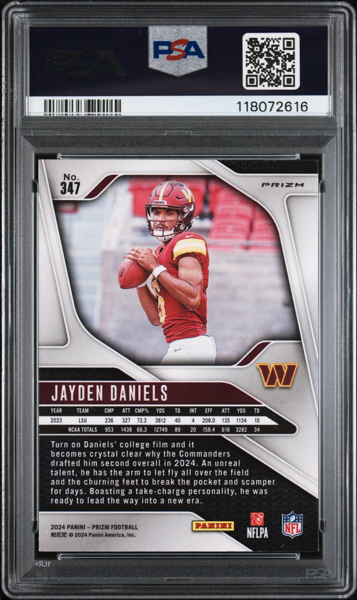 2024 Panini Prizm Jayden Daniels #347 (Silver Prizm) Mint 9 back