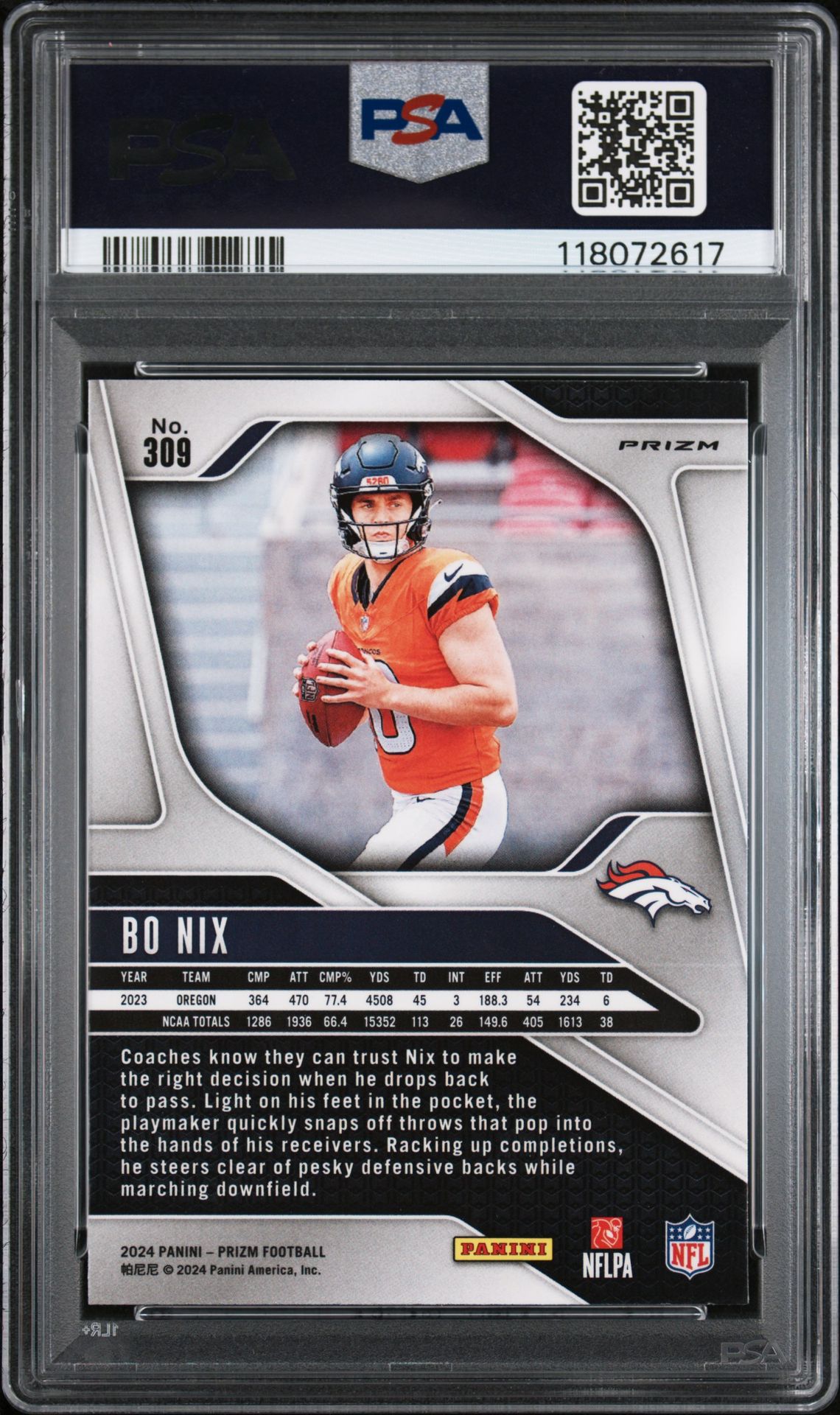 2024 Panini Prizm Bo Nix #309 (Silver Prizm) Nm-Mt 8 back