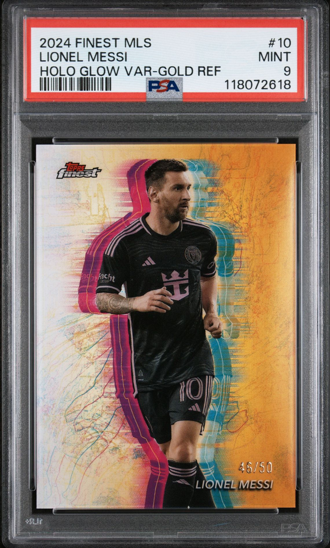 2024 Topps Finest Mls Lionel Messi #10 (Holo Glow Var-Gold Ref) Mint 9 front