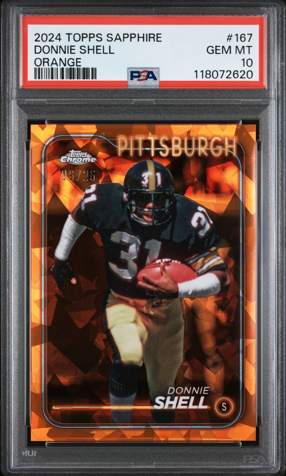 2024 Topps Chrome Sapphire Donnie Shell #167 (Orange) Gem Mt 10 front