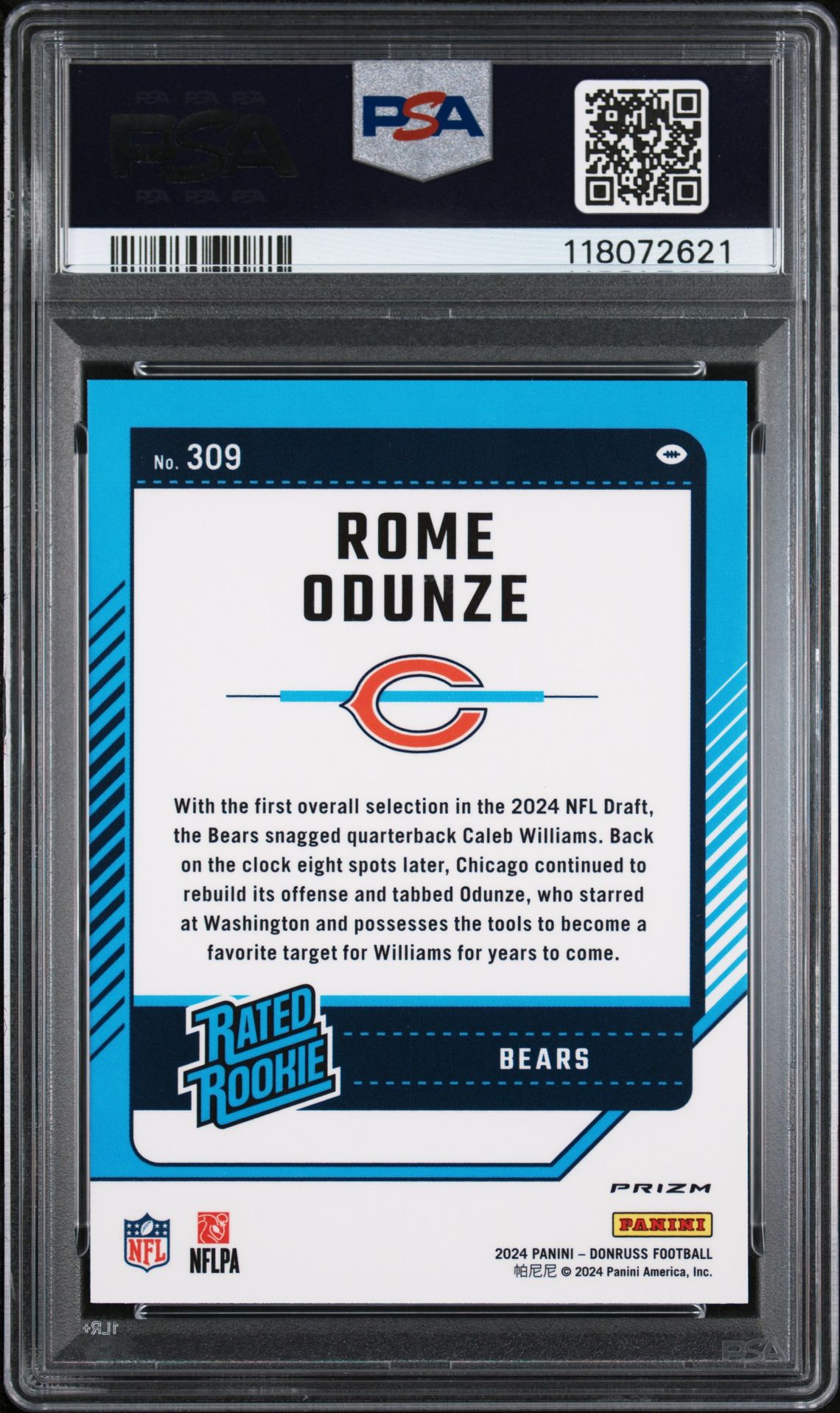 2024 Panini Donruss Rome Odunze #309 (Optic Preview-Football Emoji) Mint 9 back