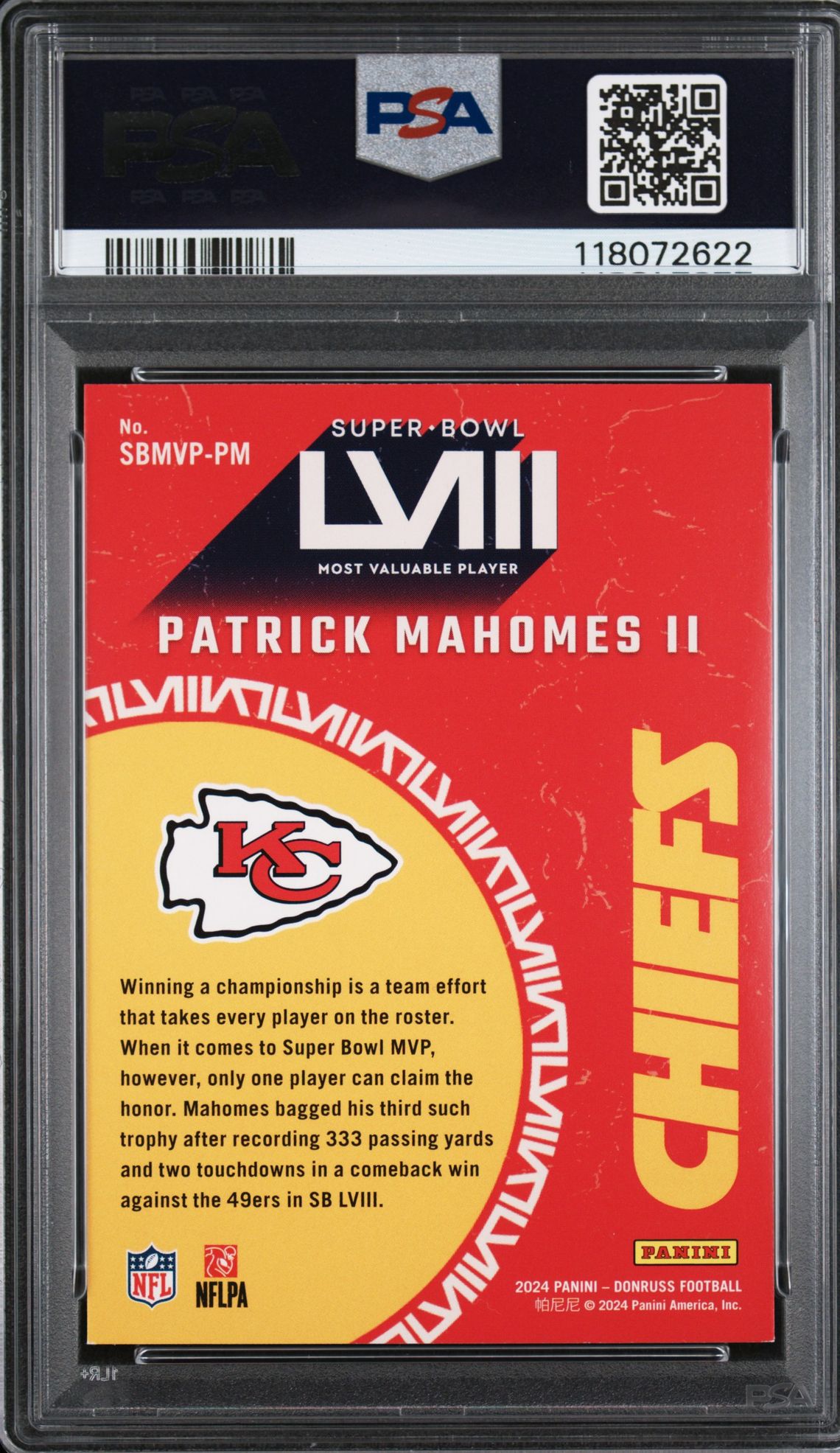 2024 Panini Donruss Super Bowl Mvp Patrick Mahomes Ii #Sbmvppm Nm-Mt 8 back