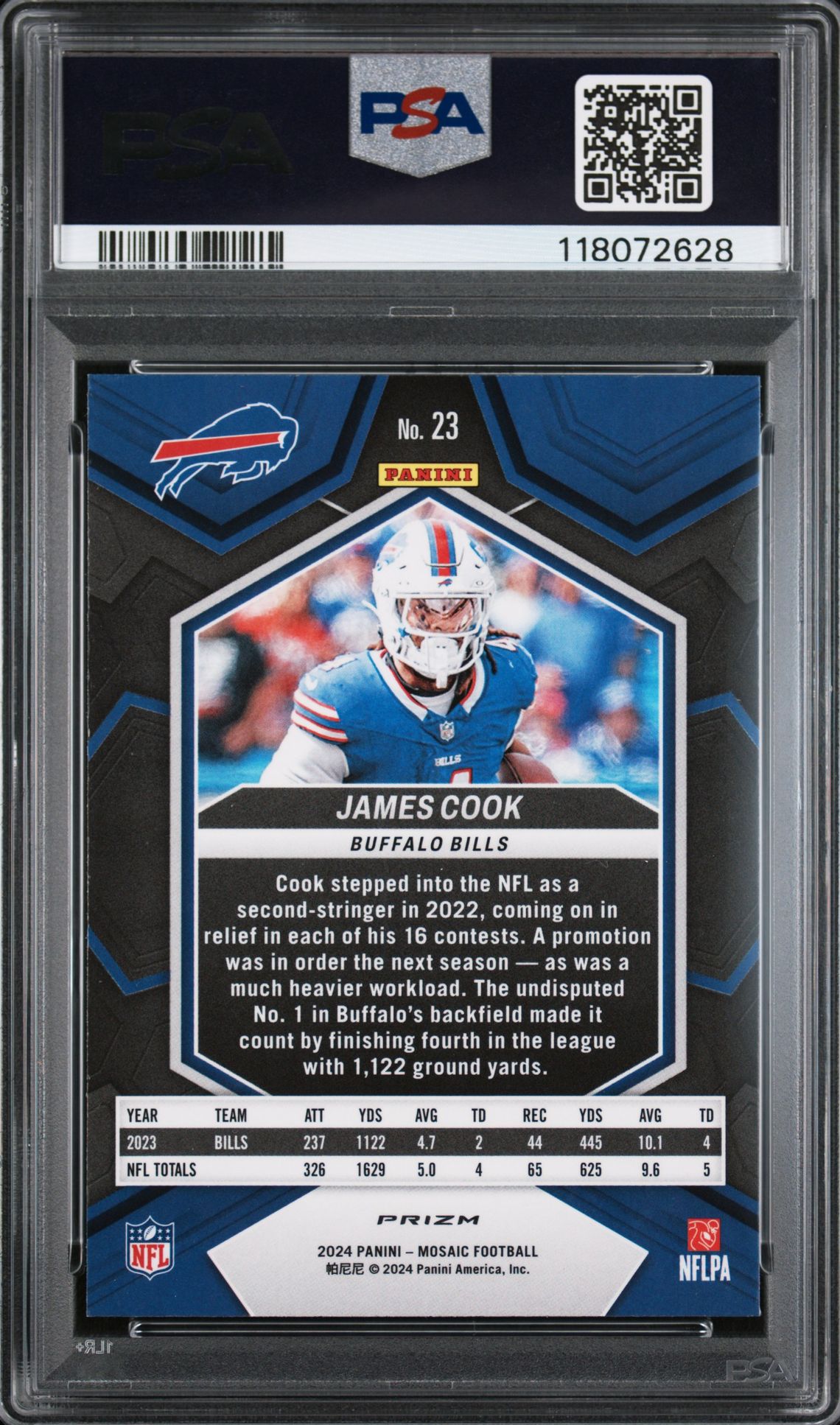 2024 Panini Mosaic James Cook #23 (Honeycomb) Gem Mt 10 back