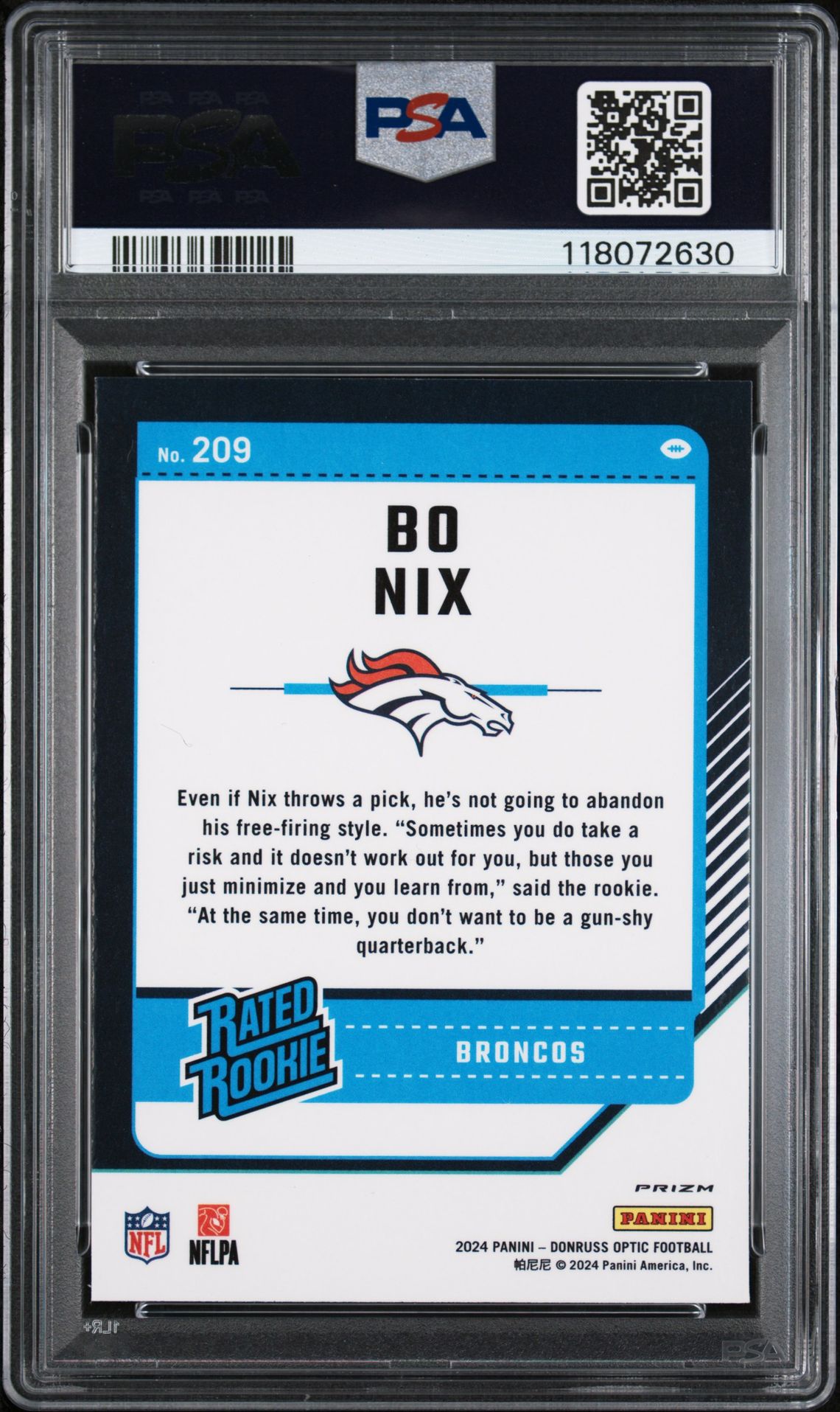 2024 Panini Donruss Optic Bo Nix #209 (Green Hyper) Gem Mt 10 back