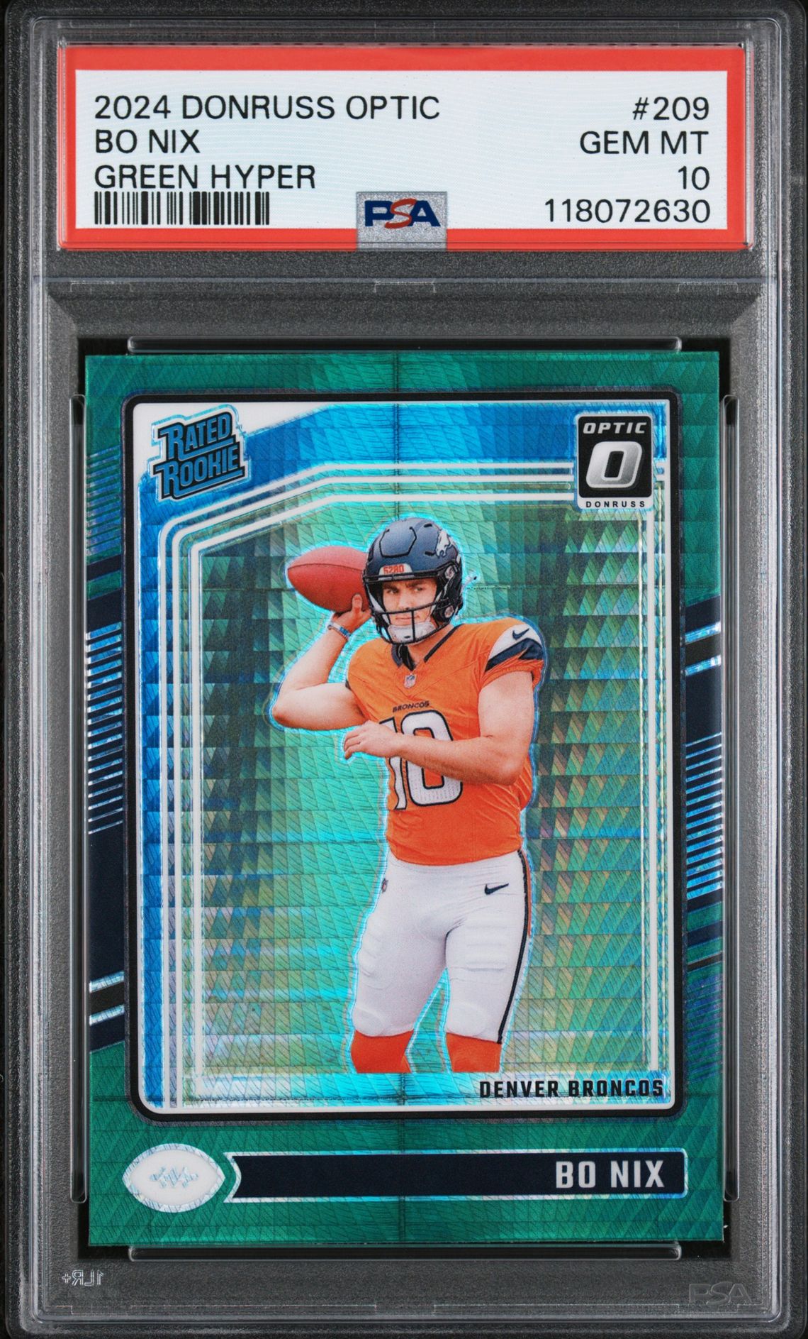 2024 Panini Donruss Optic Bo Nix #209 (Green Hyper) Gem Mt 10 front