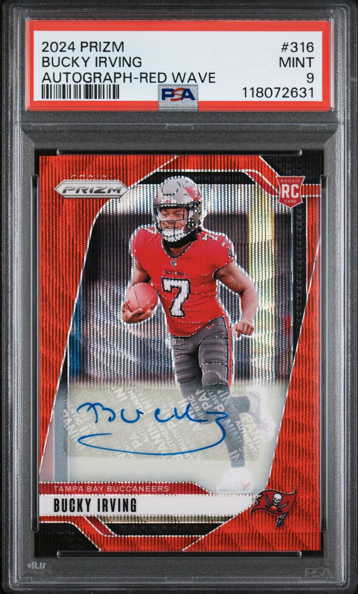 2024 Panini Prizm Bucky Irving #316 (Autograph-Red Wave) Mint 9 front