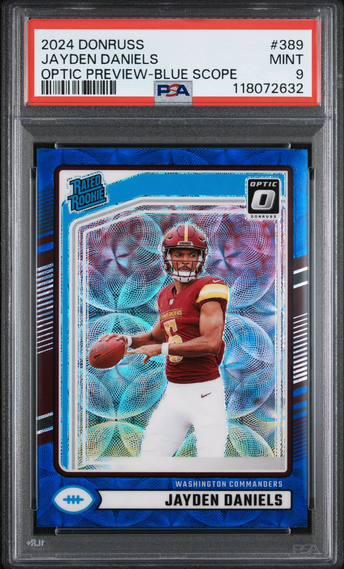 2024 Panini Donruss Jayden Daniels #389 (Optic Preview-Blue Scope) Mint 9 front