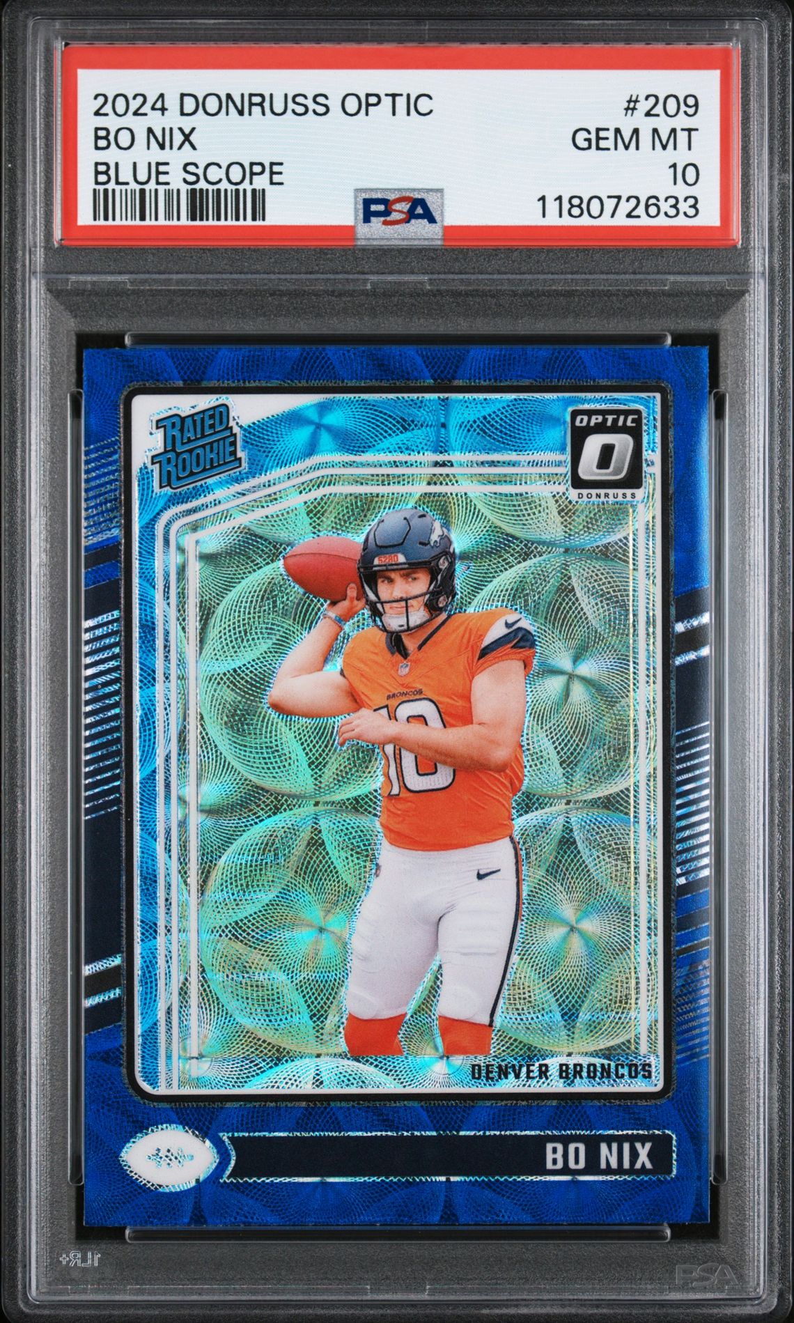 2024 Panini Donruss Optic Bo Nix #209 (Blue Scope) Gem Mt 10 front