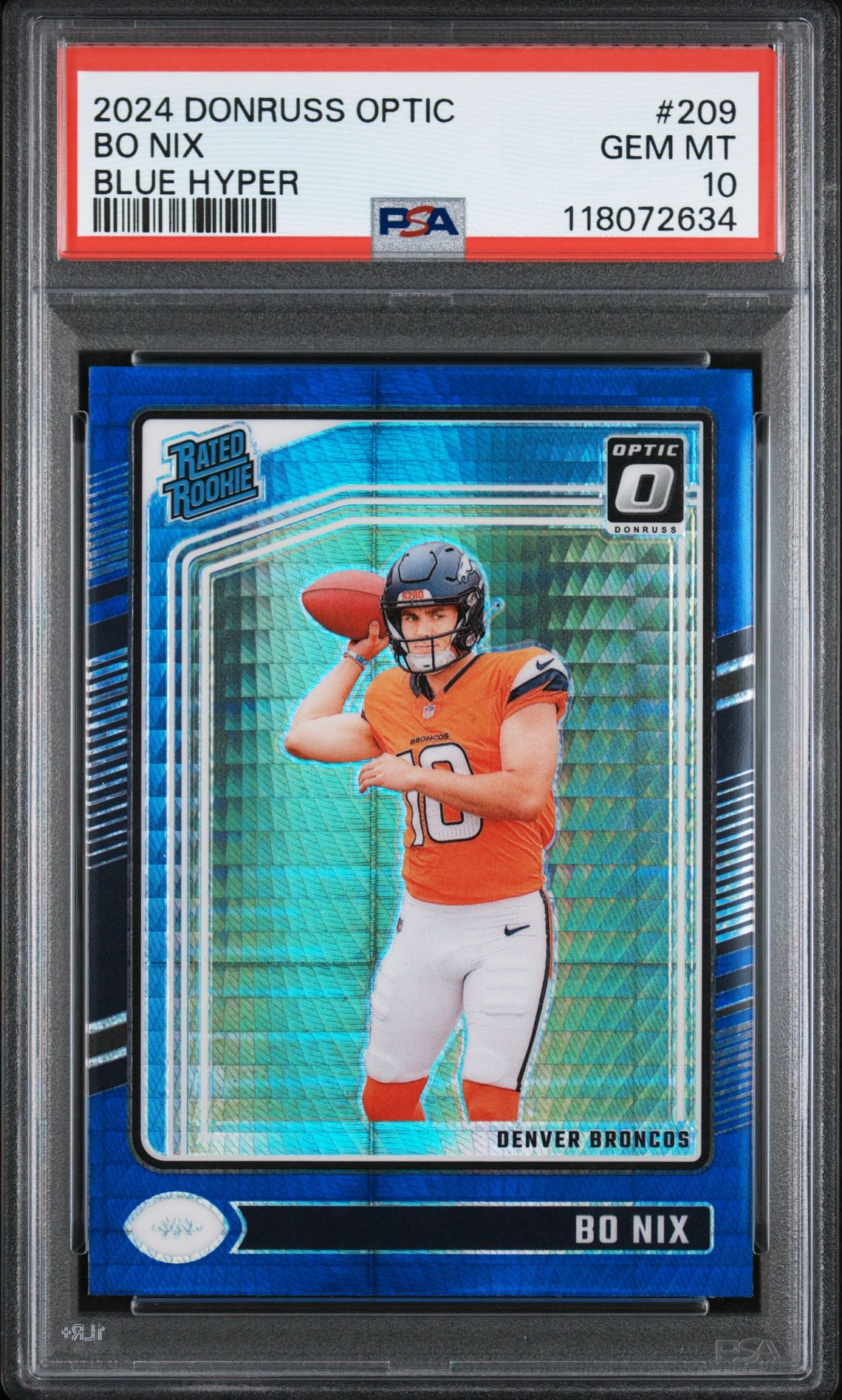 2024 Panini Donruss Optic Bo Nix #209 (Blue Hyper) Gem Mt 10 front