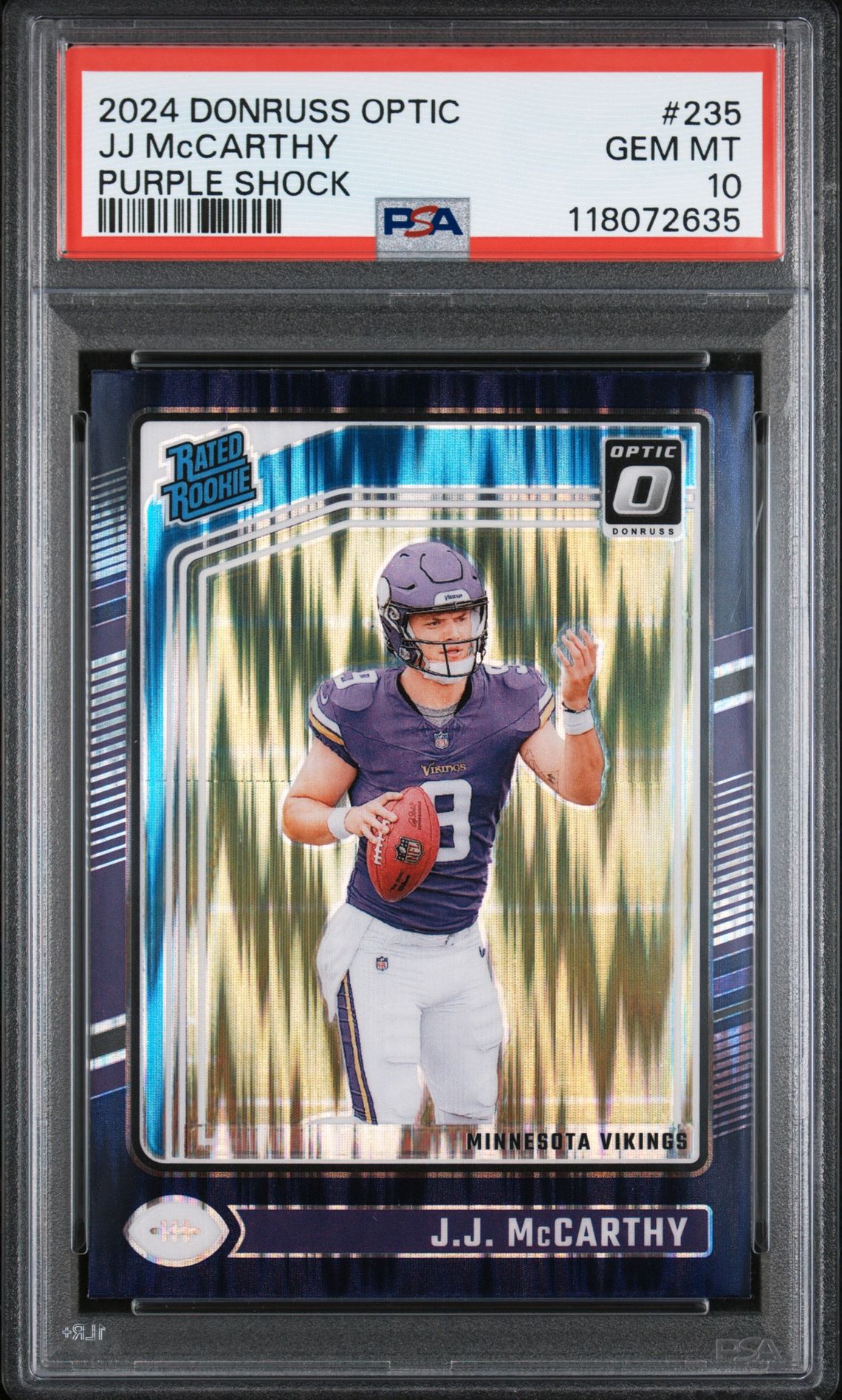 2024 Panini Donruss Optic Jj Mccarthy #235 (Purple Shock) Gem Mt 10 front