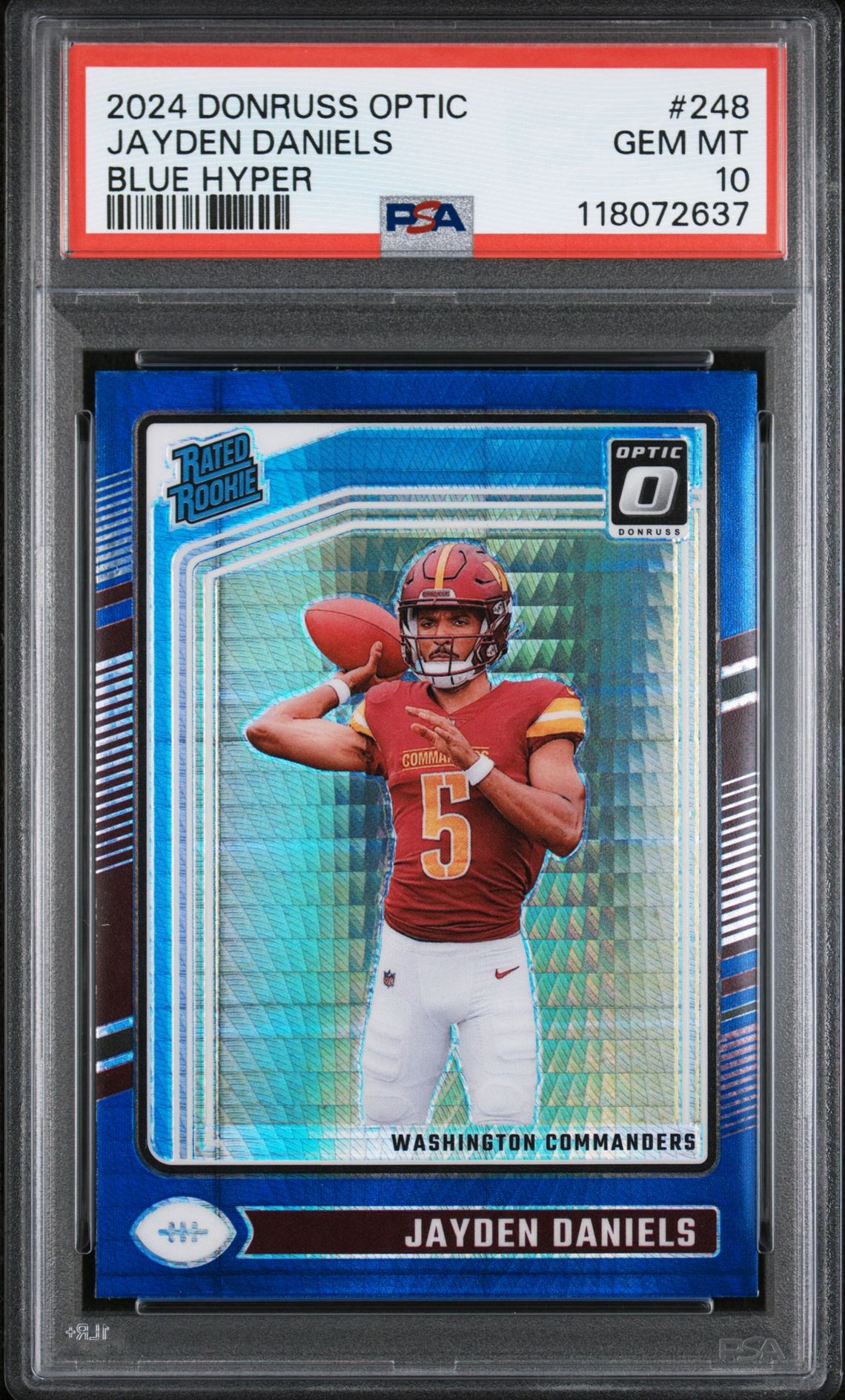 2024 Panini Donruss Optic Jayden Daniels #248 (Blue Hyper) Gem Mt 10 front