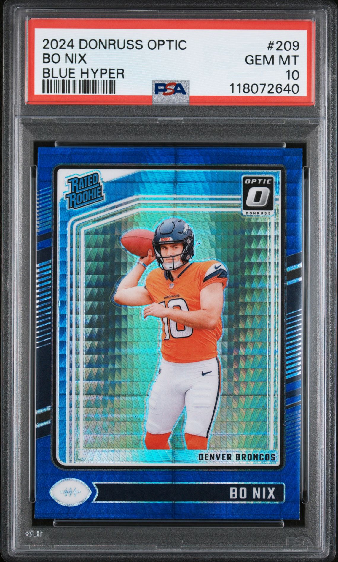 2024 Panini Donruss Optic Bo Nix #209 (Blue Hyper) Gem Mt 10 front
