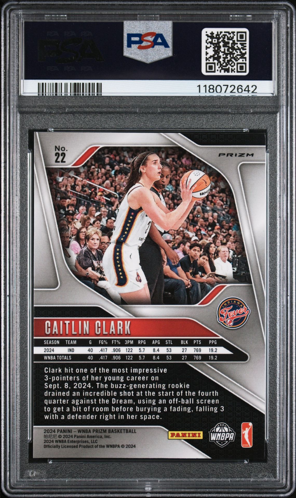 2024 Panini Prizm Wnba Caitlin Clark #22 (Orange Velocity) Mint 9 back