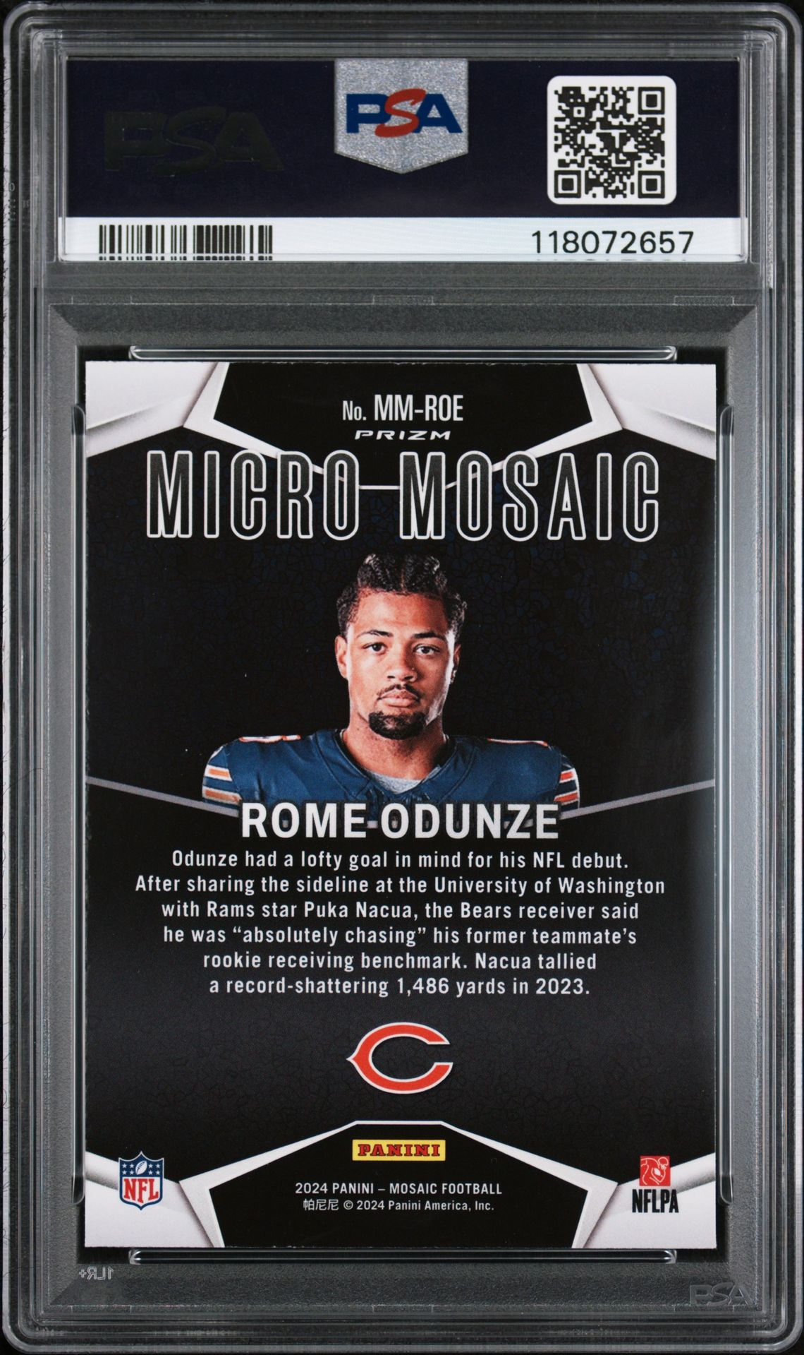 2024 Panini Mosaic Micro Mosaic Rome Odunze #Mmroe Gem Mt 10 back