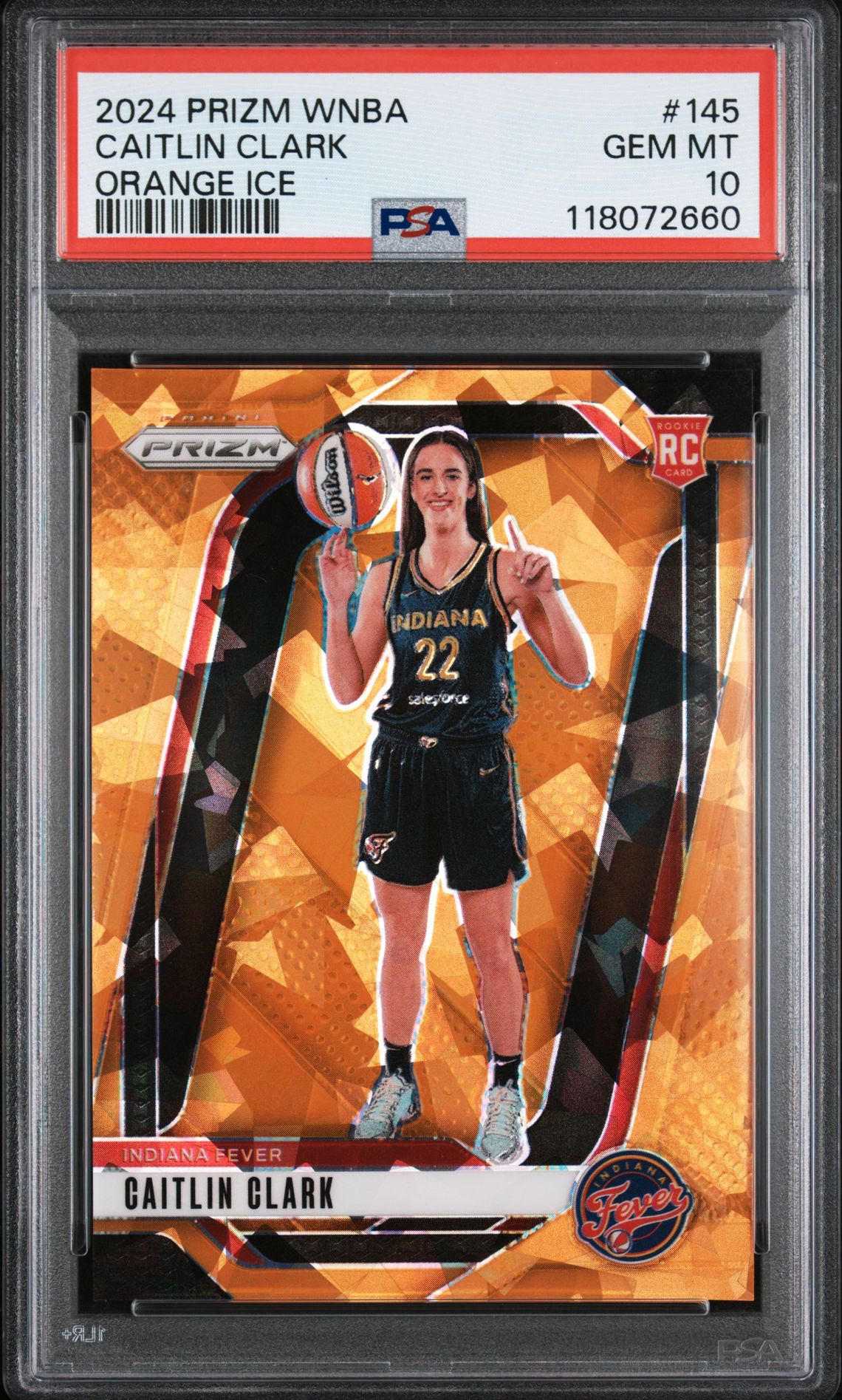 2024 Panini Prizm Wnba Caitlin Clark #145 (Orange Ice) Gem Mt 10 front