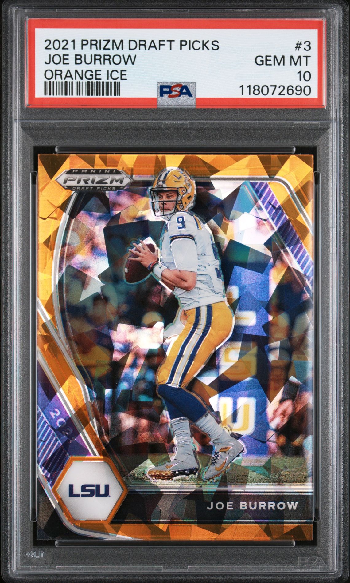 2021 Panini Prizm Draft Picks Joe Burrow #3 (Orange Ice) Gem Mt 10 front