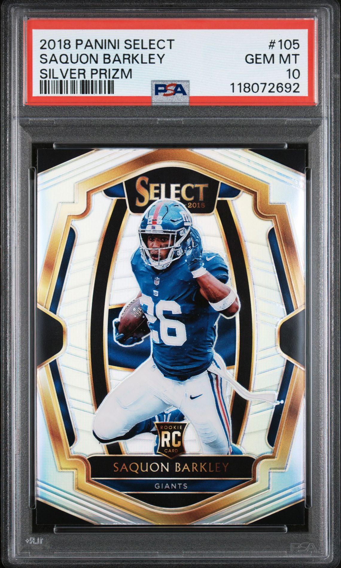 2018 Panini Select Saquon Barkley #105 (Silver Prizm) Gem Mt 10 front