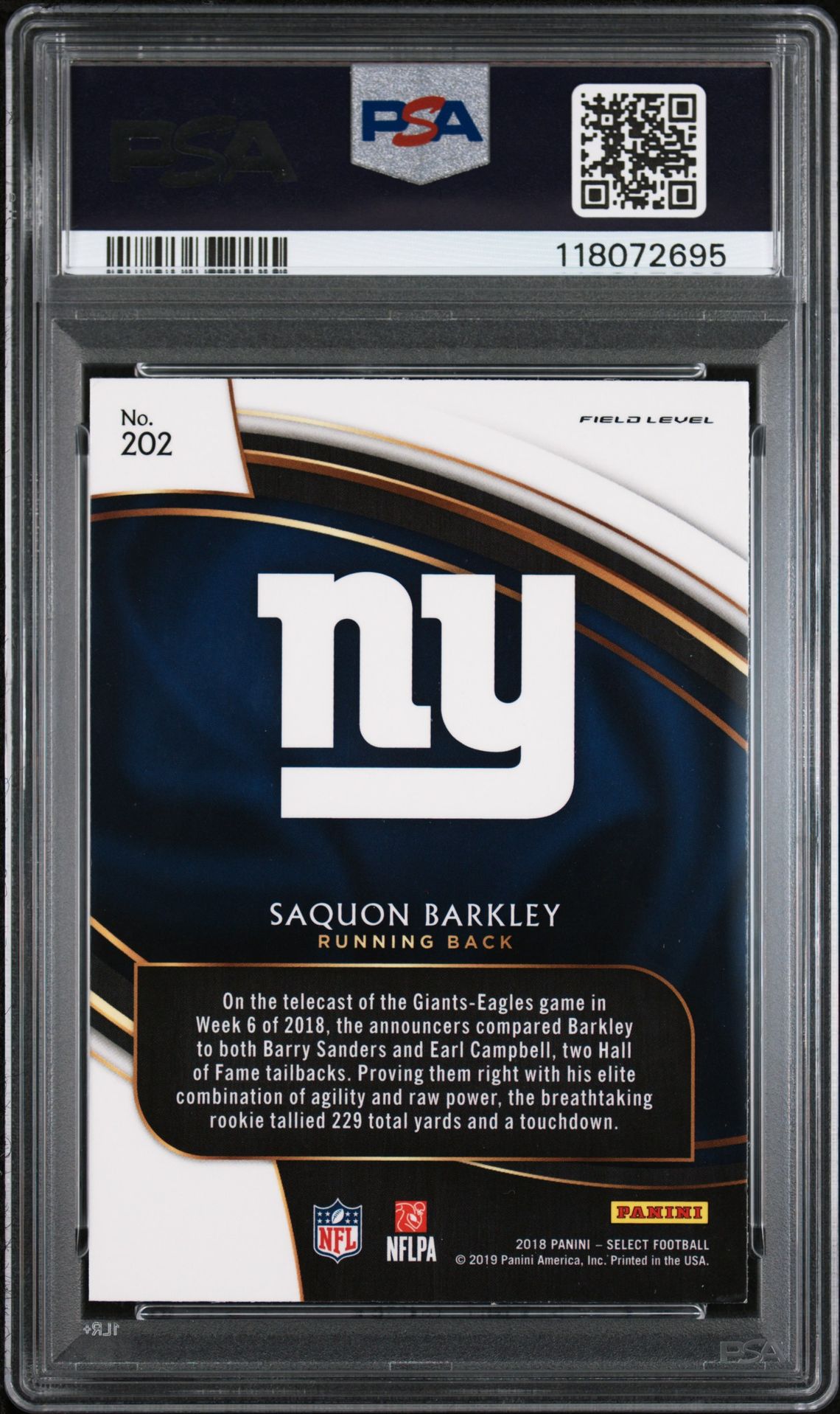2018 Panini Select Saquon Barkley #202 Mint 9 back