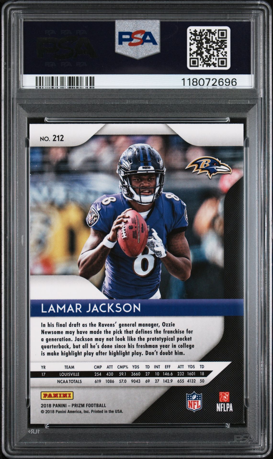 2018 Panini Prizm Lamar Jackson #212 Mint 9 back