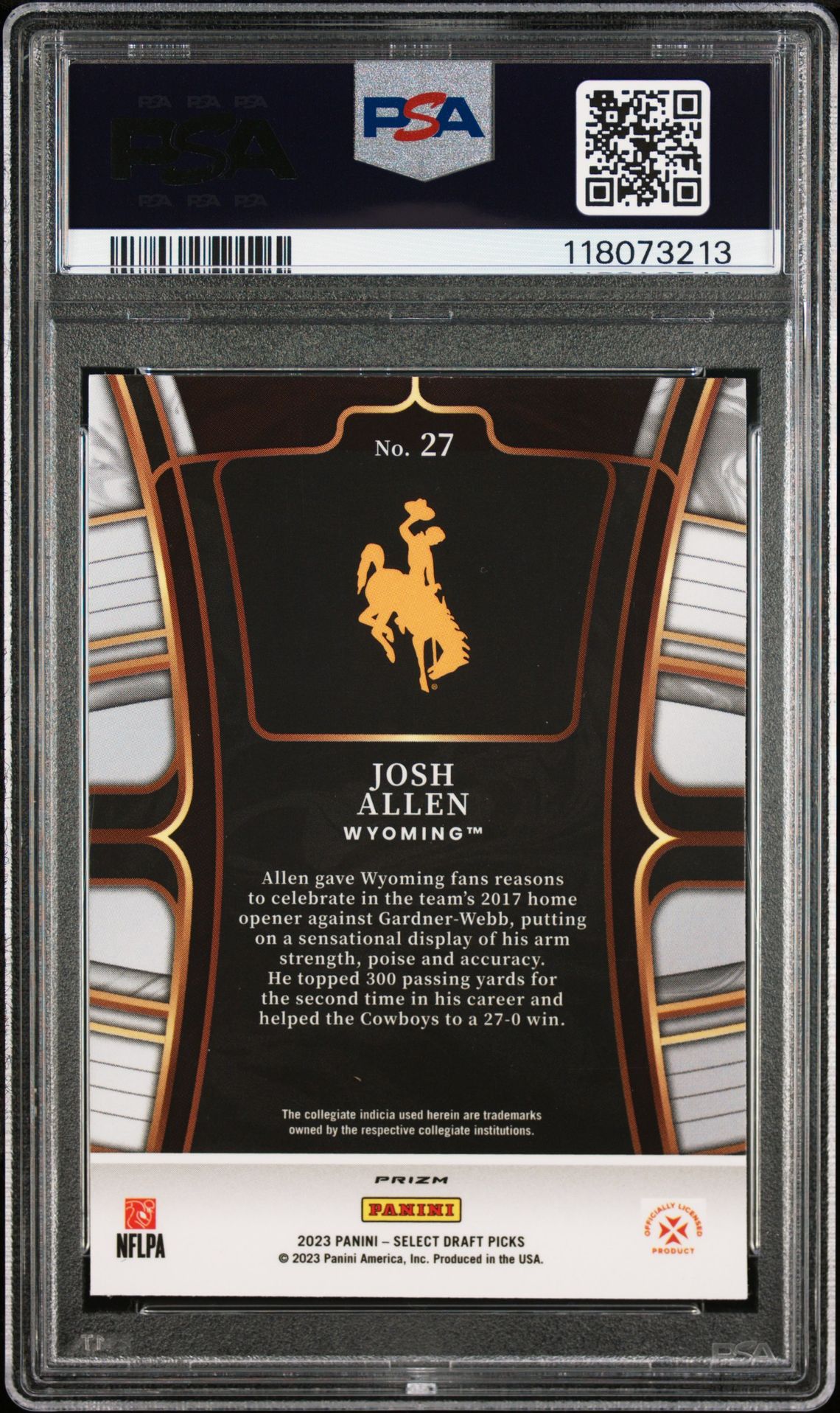 2023 Panini Select Draft Picks Josh Allen #27 (Purple Lazer Prizm) Gem Mt 10 back