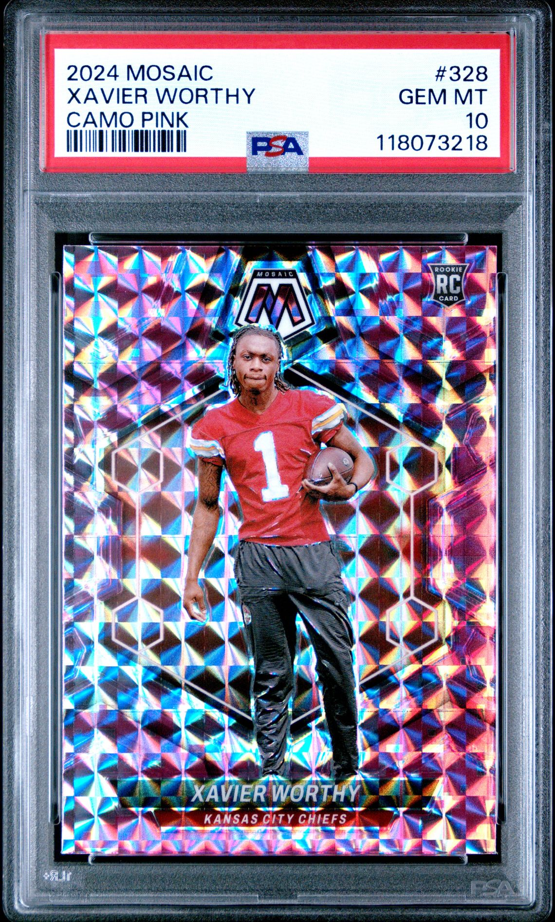 2024 Panini Mosaic Xavier Worthy #328 (Camo Pink) Gem Mt 10 front