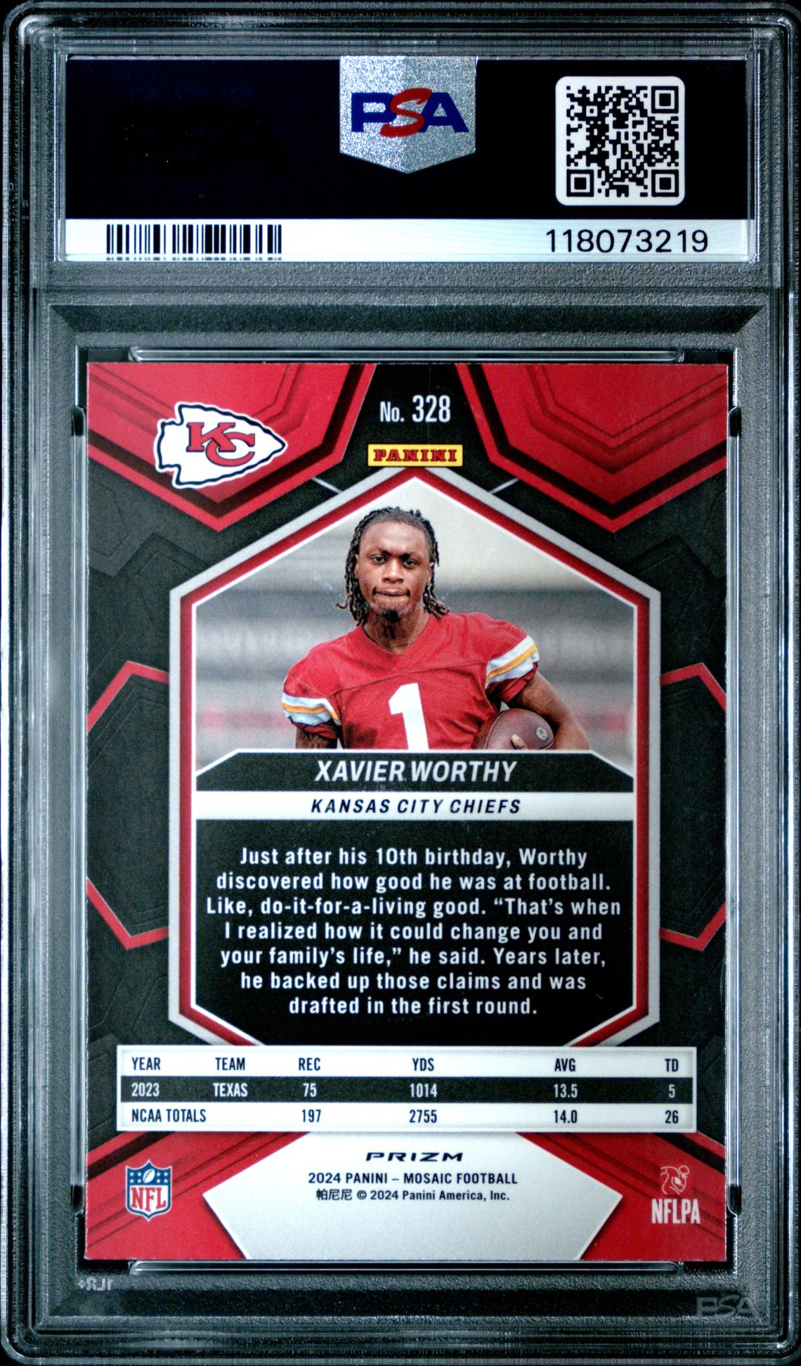 2024 Panini Mosaic Xavier Worthy #328 (Green) Mint 9 back