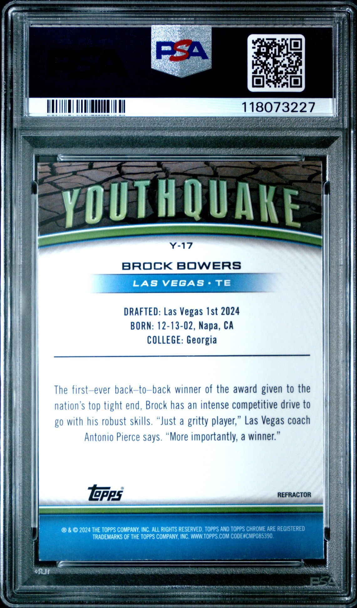 2024 Topps Chrome Youthquake Brock Bowers #Y17 (Youthquake-Refractor) Mint 9 back
