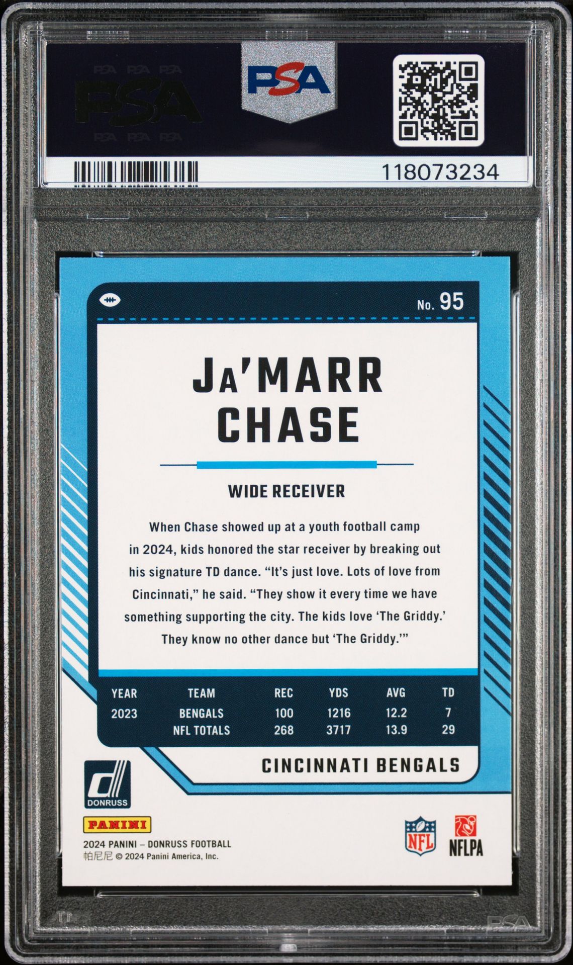 2024 Panini Donruss Ja'marr Chase #95 (Press Proof Blue) Mint 9 back