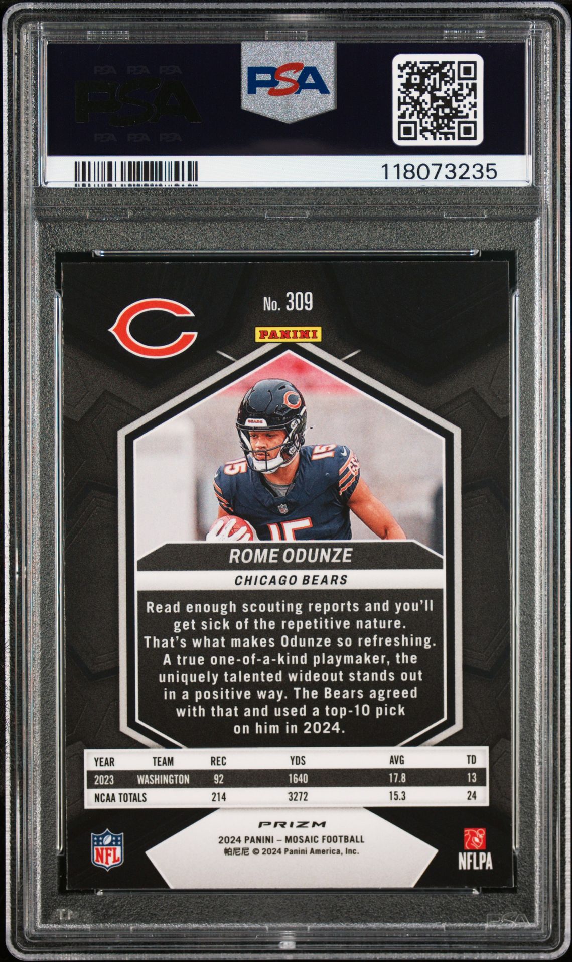 2024 Panini Mosaic Rome Odunze #309 (Mosaic) Nm-Mt 8 back