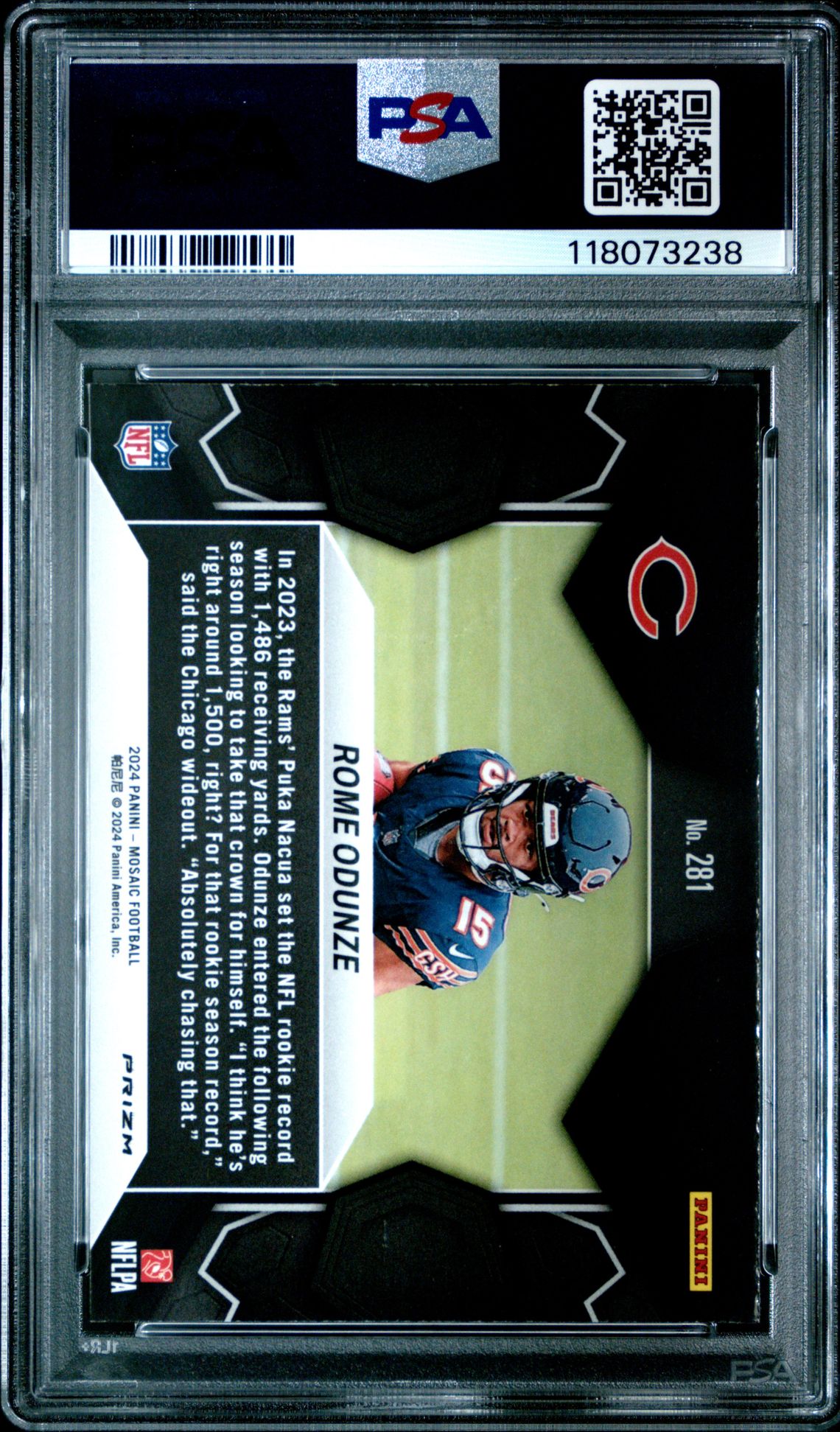 2024 Panini Mosaic Rome Odunze #281 (Reactive Blue) Nm-Mt 8 back