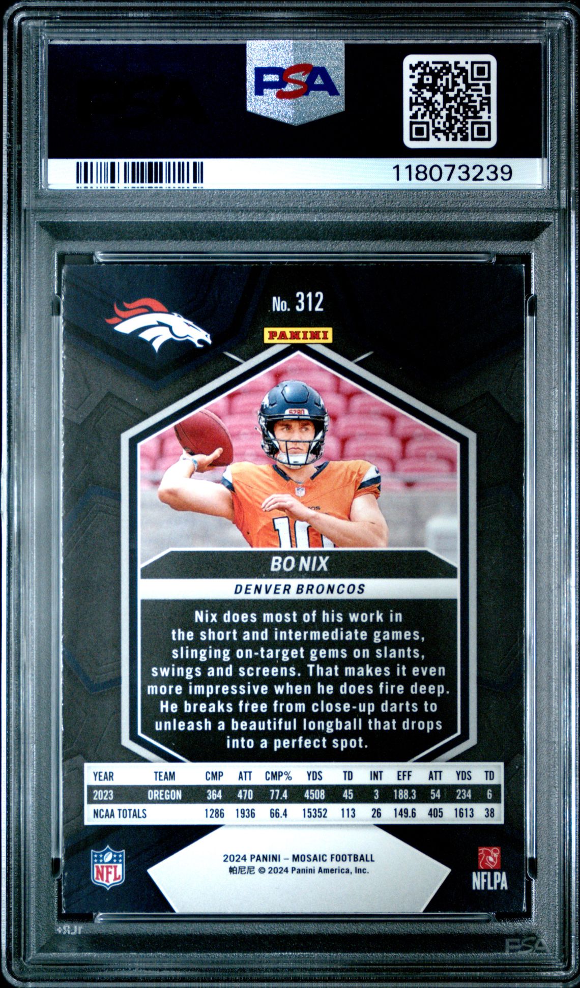 2024 Panini Mosaic Bo Nix #312 Mint 9 back