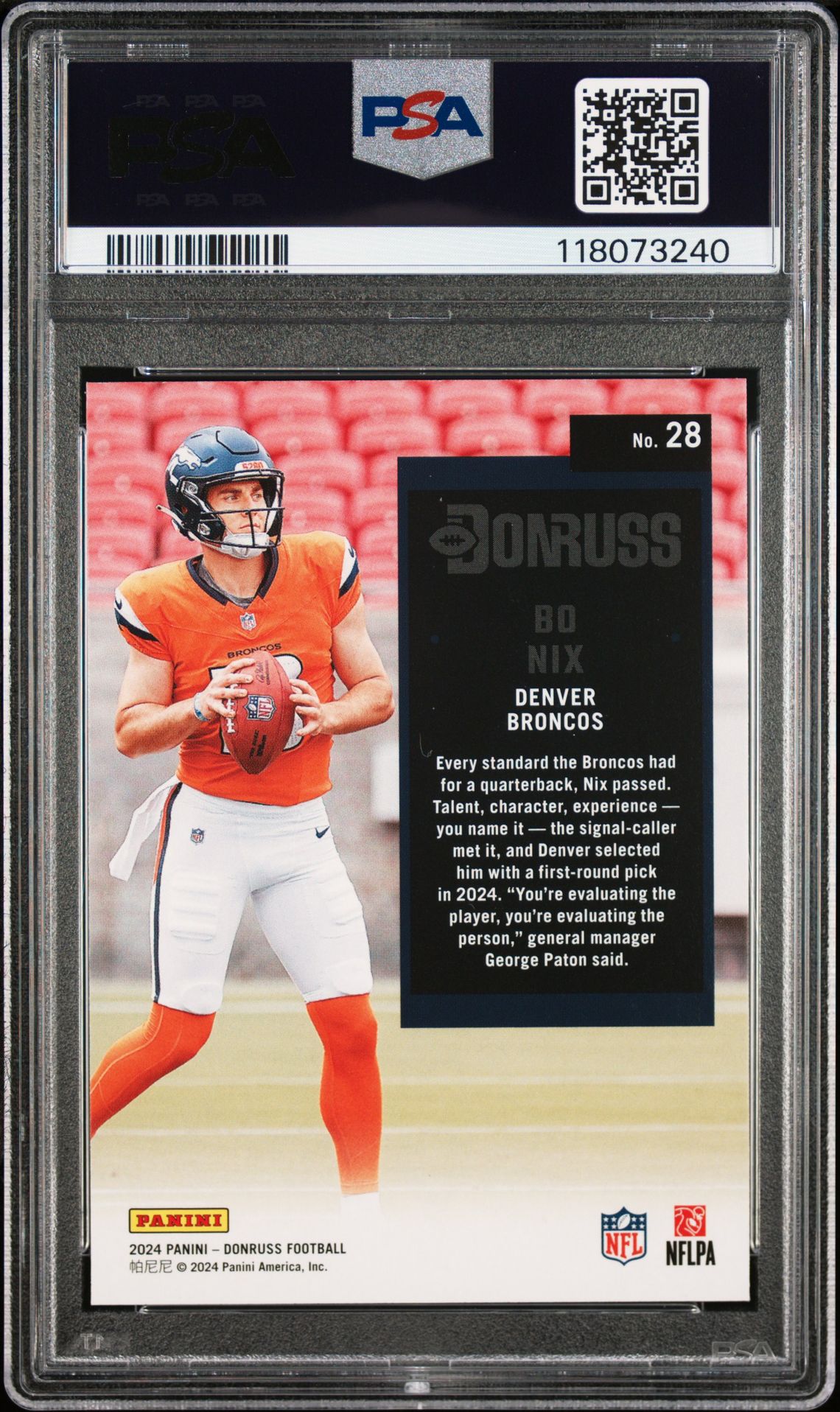 2024 Panini Donruss Retro 1994 Bo Nix #28 Gem Mt 10 back