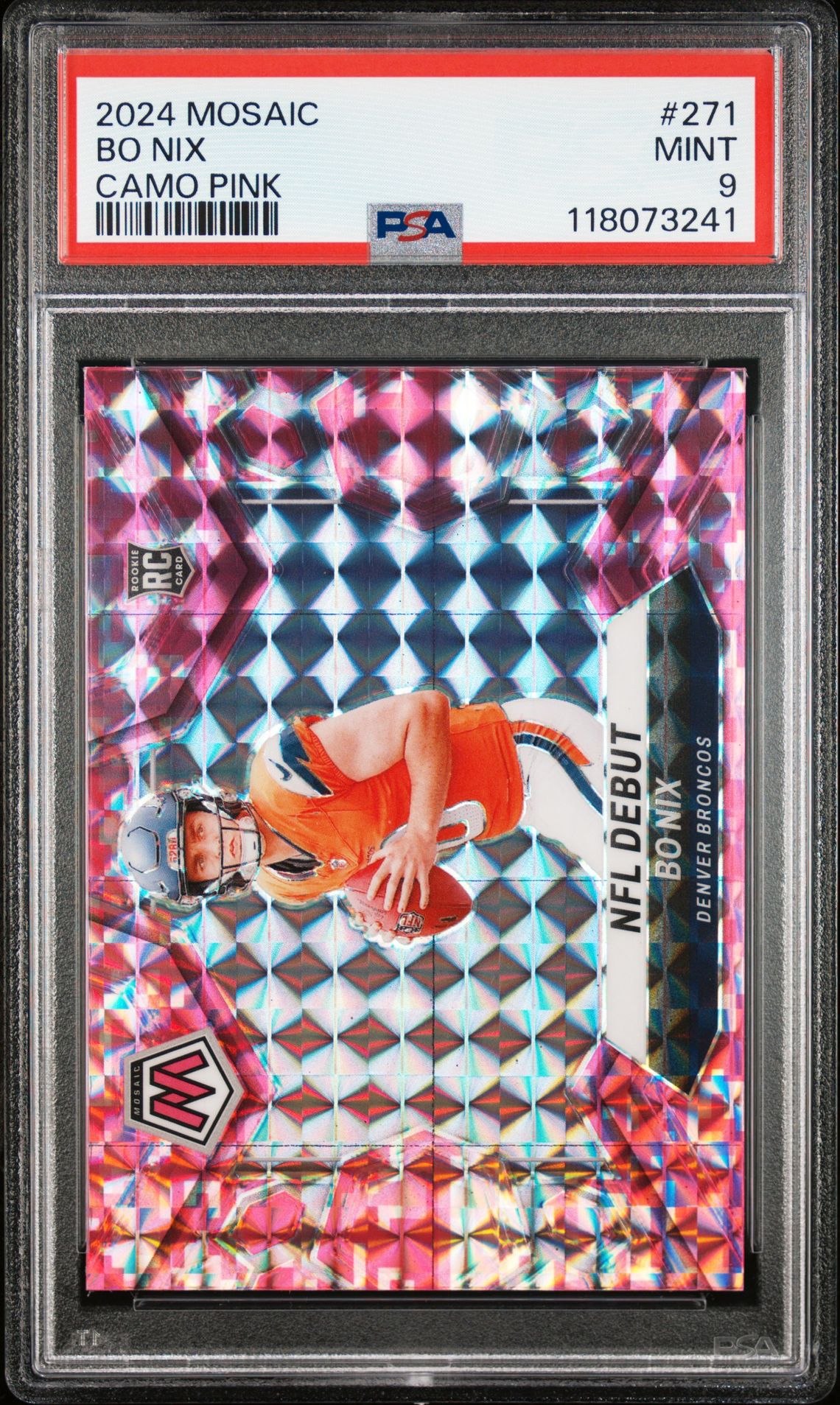 2024 Panini Mosaic Bo Nix #271 (Camo Pink) Mint 9 front