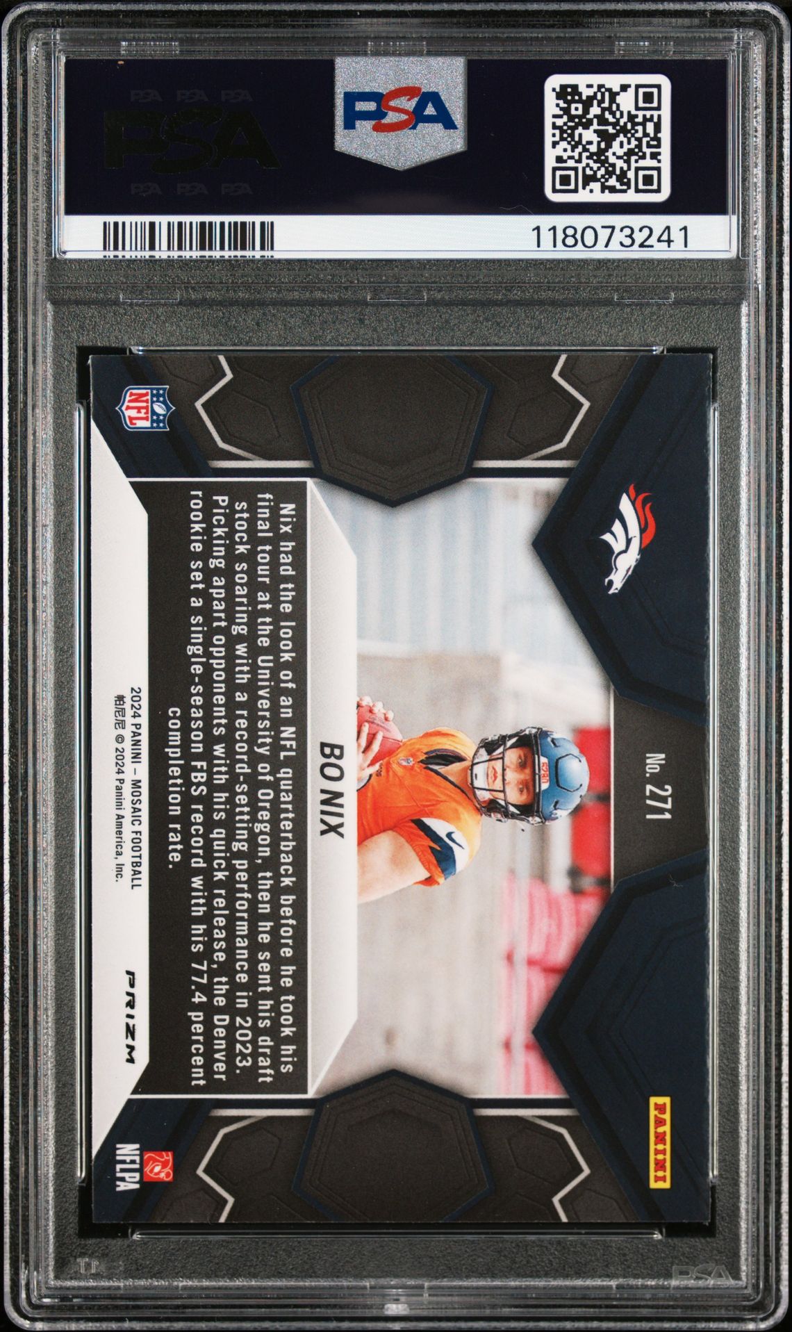 2024 Panini Mosaic Bo Nix #271 (Camo Pink) Mint 9 back