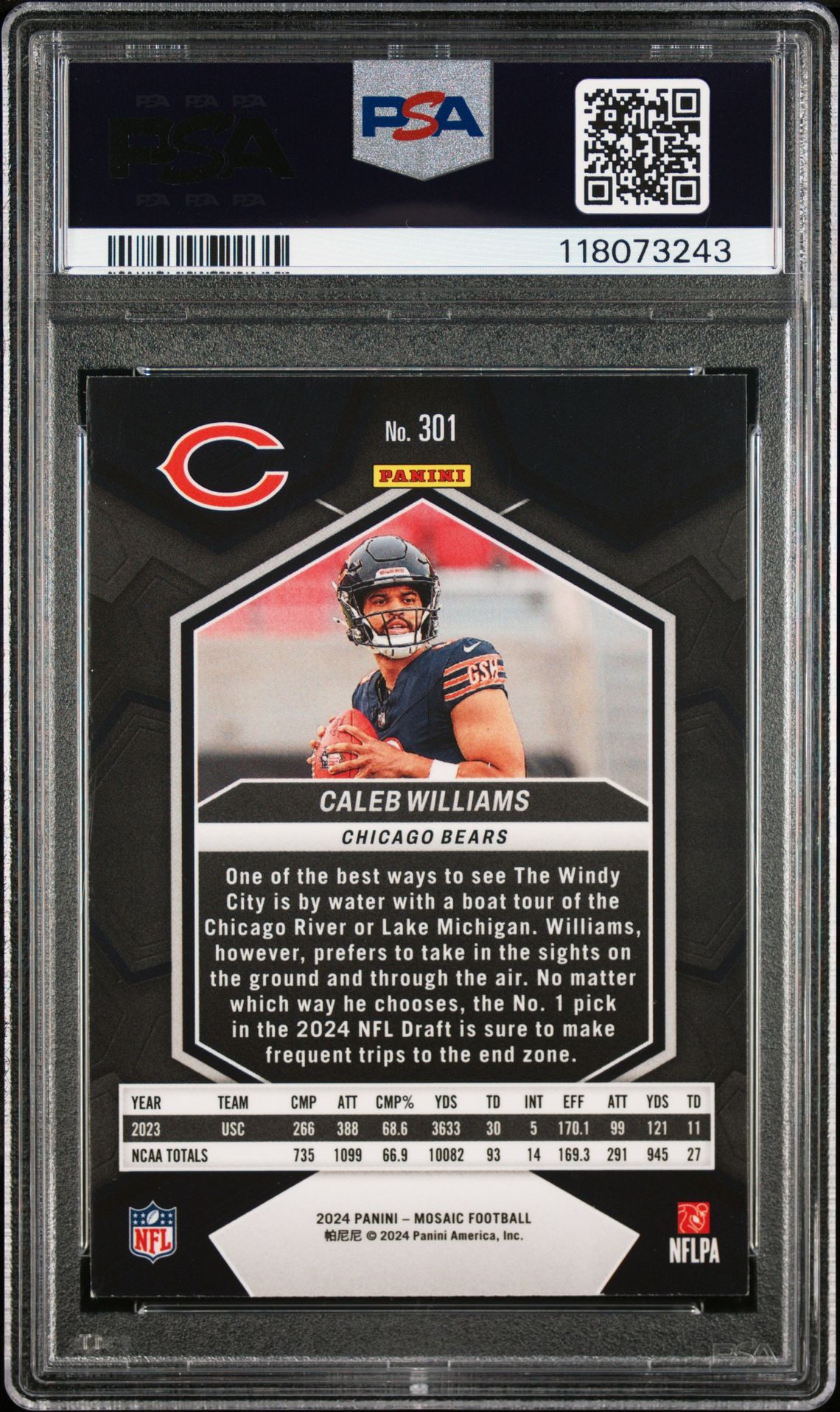 2024 Panini Mosaic Caleb Williams #301 Mint 9 back