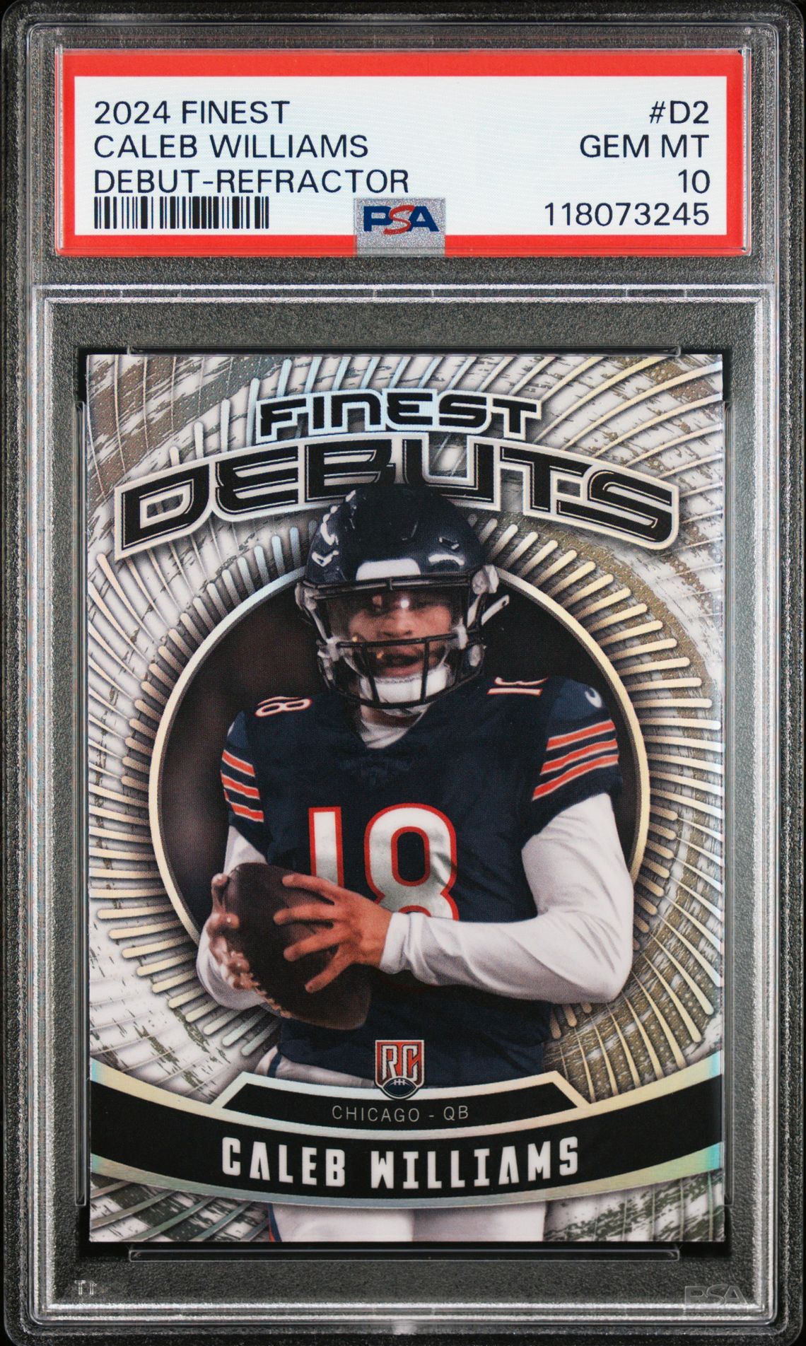 2024 Topps Finest Debut Caleb Williams #D2 (Debut-Refractor) Gem Mt 10 front