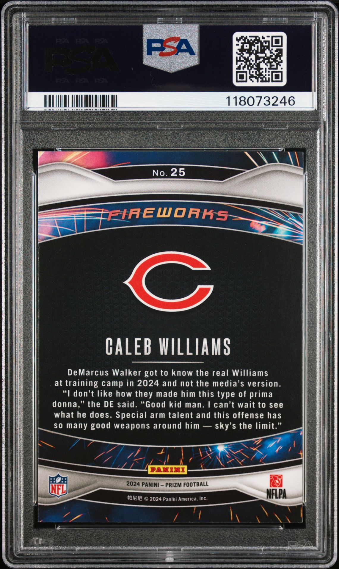 2024 Panini Prizm Fireworks Caleb Williams #25 Gem Mt 10 back